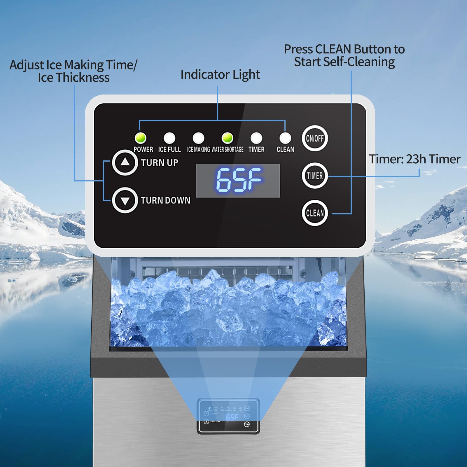 Commercial Ice Maker Machine 180LBS/Day - Self-Cleaning Stainless Steel Ice Machine with Timer & Filter for Bar, Restaurant, Home, Office - Perfect for Cocktails, Beverages & Food Preservation