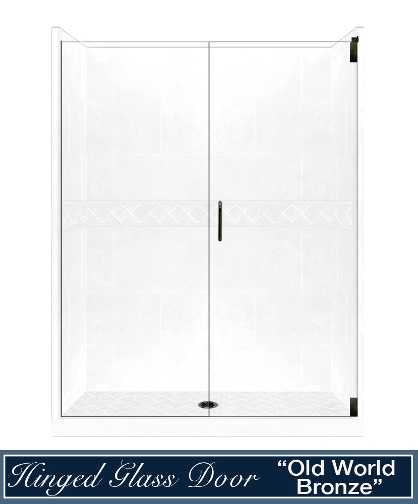 60 Alcove Natural Buff Sistine Stone & Diamond Stone Accent DIY Shower Remodel Kit - Easy Bathroom Upgrade for Home Renovation Projects