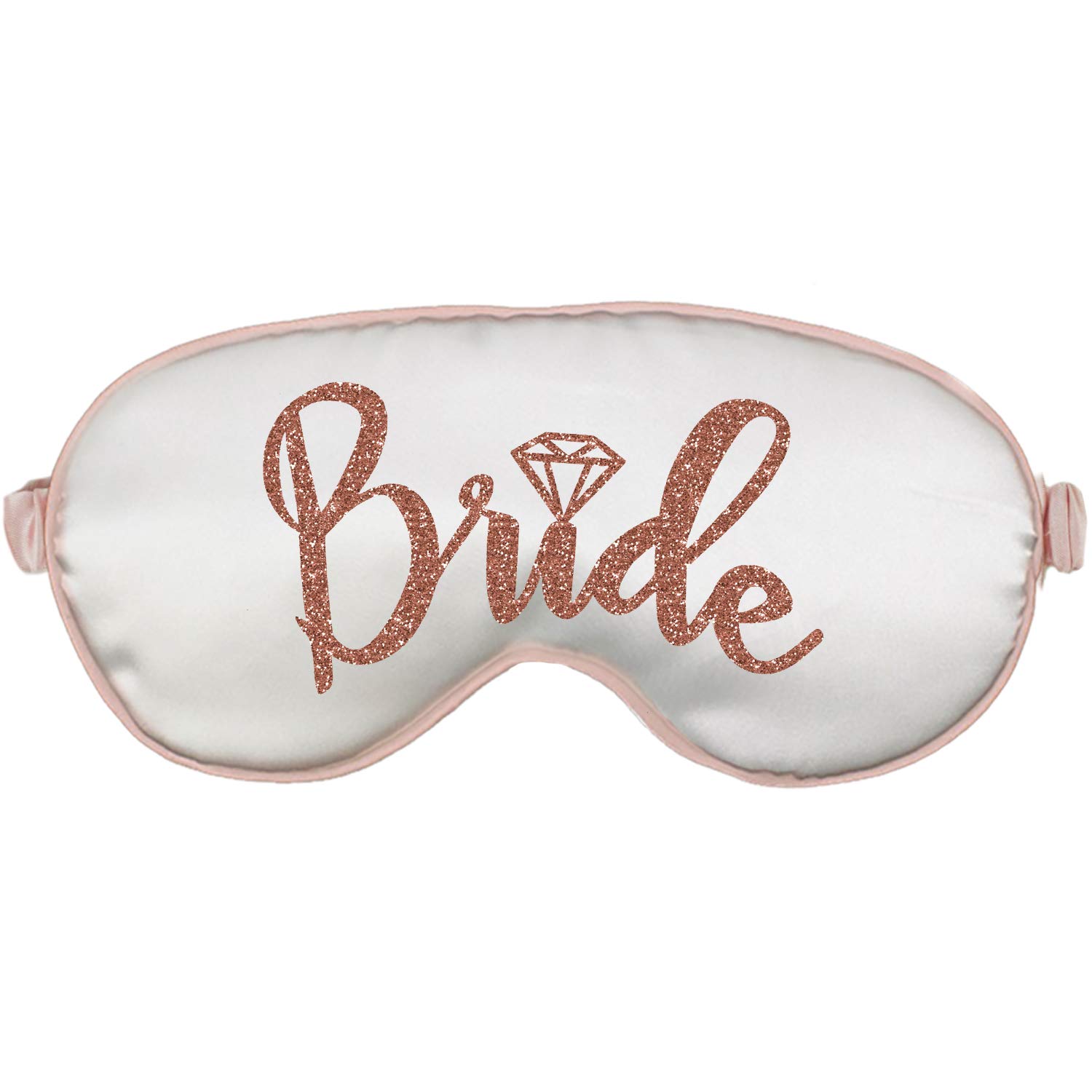 Rose Gold Sparkle Bridal Sleep Mask with Arched Diamond Design - Wedding Gift for Bride - White & Rose Gold Blush Piping Eye Mask (BRD RsG) - Perfect for Bridal Shower, Honeymoon & Relaxation