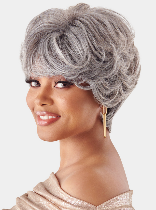 VIVACE BY KISS MAESTRO 100% Human Hair Full Gray Wig - Unprocessed Remy Hair HH Torino for Cosplay, Costume Parties & Fashion Styling