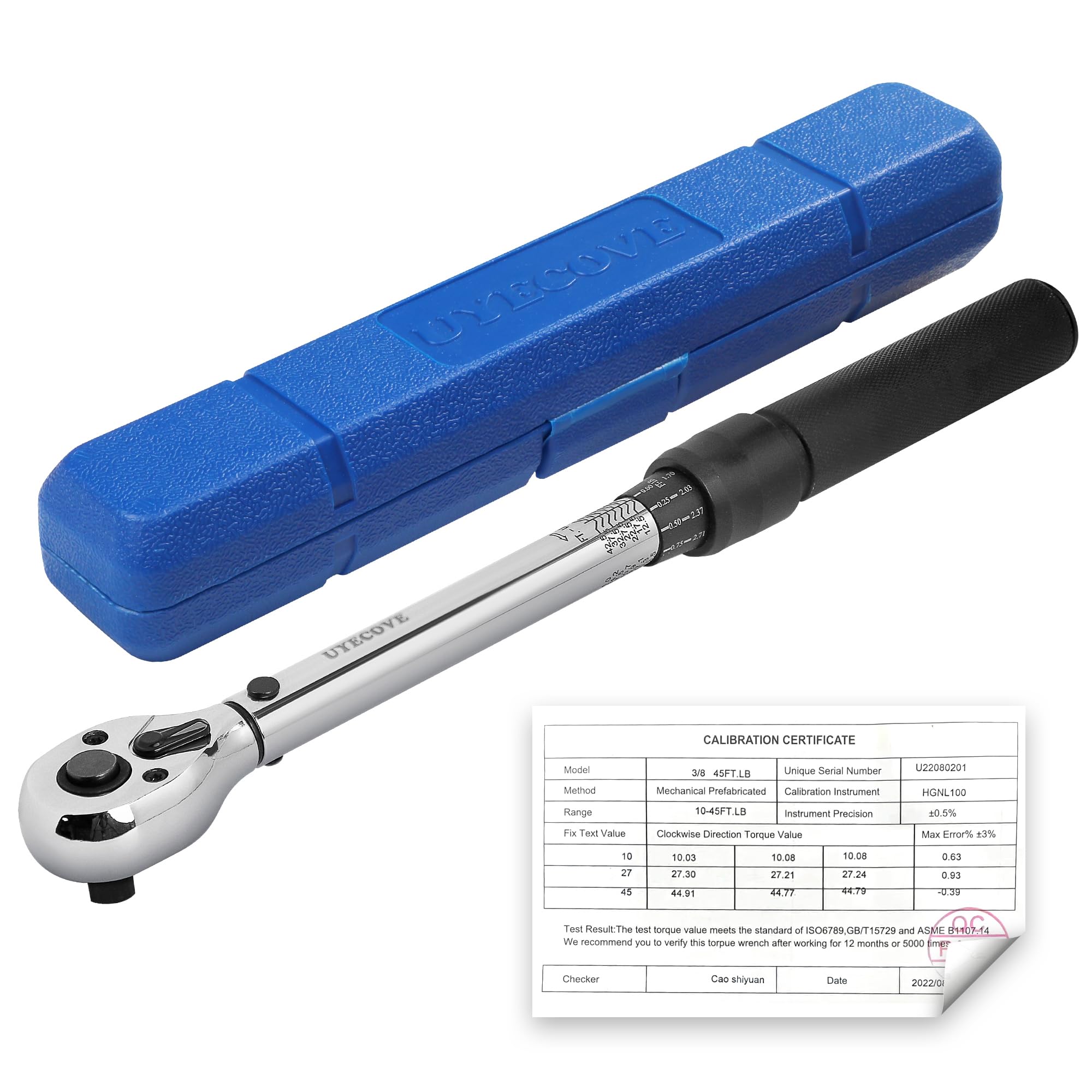 3/8-Inch Drive Dual-Direction Click Torque Wrench 10-45FT.LB/13.5-61N.M - Professional Precision Tool with Dual Range Scales (FT.LB & N.M) - Perfect for Automotive Repairs, Bicycle Maintenance & Industrial Applications