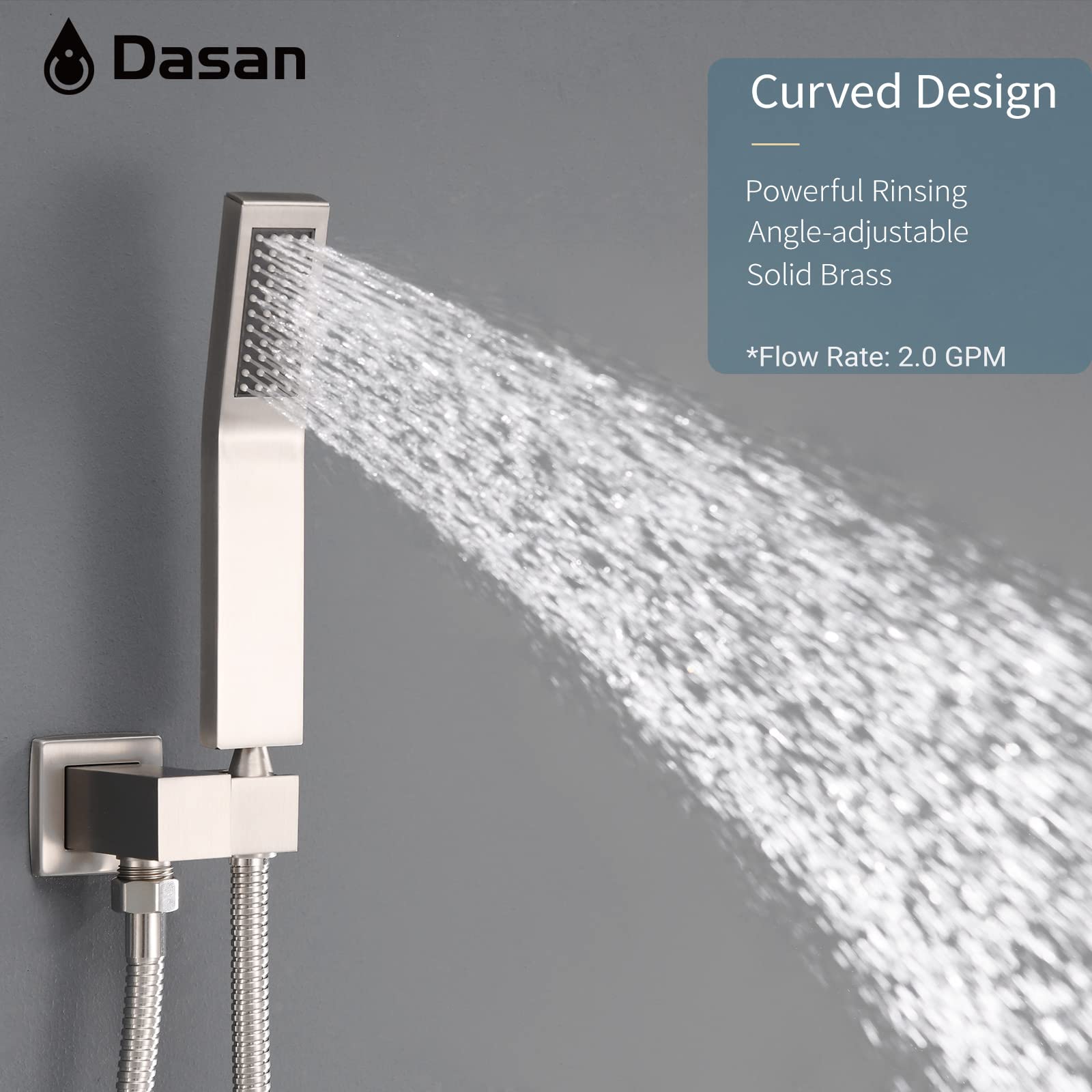 Premium DASAN Full Body Shower System - 6 Body Spray Jets, 12'' Rain Shower Head & Handheld Shower - Brushed Nickel Ceiling Mount Shower Faucet Set with Valve (SA-SS03ABN-S12C) - Perfect for Spa-Like Luxury Bathroom Experience