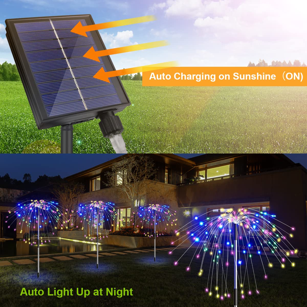 4 Pack Solar Garden Lights Outdoor - 120 LED Firework Design Waterproof Landscape Lighting with Remote & 8 Modes (Flickering Flame/Fairy Twinkle) for Yard, Garden, Pathway - Perfect for Patio, Deck, Walkway & Backyard Decor