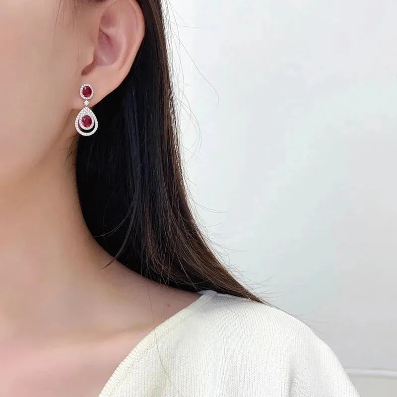18K White Gold Diamond & Ruby Drop Earrings for Women | Luxury Elegant Dangle Earrings | Perfect for Senior Banquets, Weddings & Formal Events