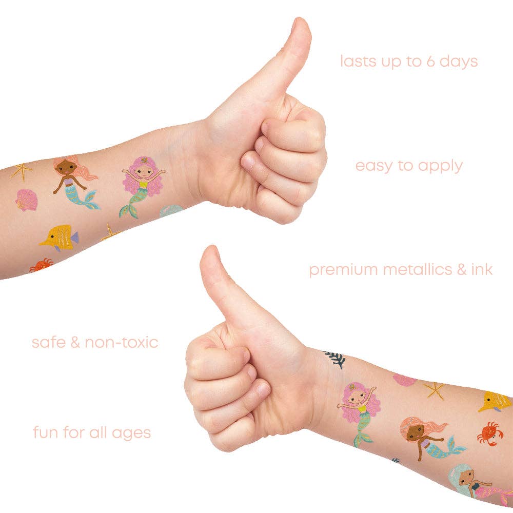 Mermaid Lagoon Temporary Tattoos for Kids & Adults - Waterproof Fake Tattoos for Summer Beach Party, Pool Day & Festival Body Art