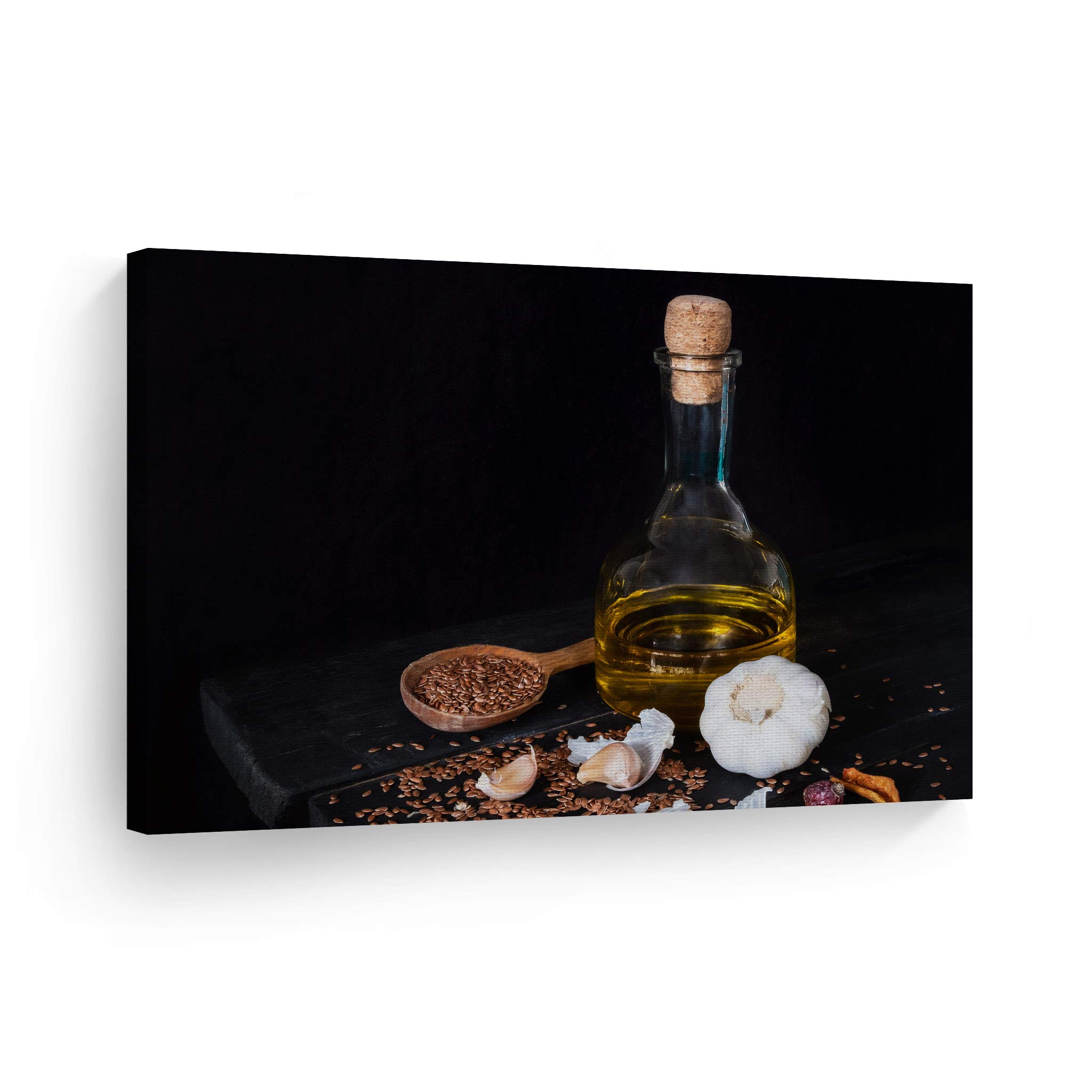 Olive Oil Garlic & Sesame Seeds Kitchen Canvas Wall Art Print - Modern Farmhouse Decor for Restaurant, Cafe & Dining Room - Housewarming Gift (30x40 Inch, Ready to Hang) - Perfect for Italian & Mediterranean Kitchen Decor