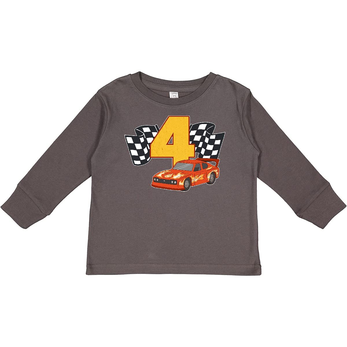 Inktastic Number 4 Race Car Toddler Long Sleeve T-Shirt - Cute Boys' Graphic Tee for Toddlers & Kids - Perfect for Birthday Parties, Playdates & Racing Theme Events