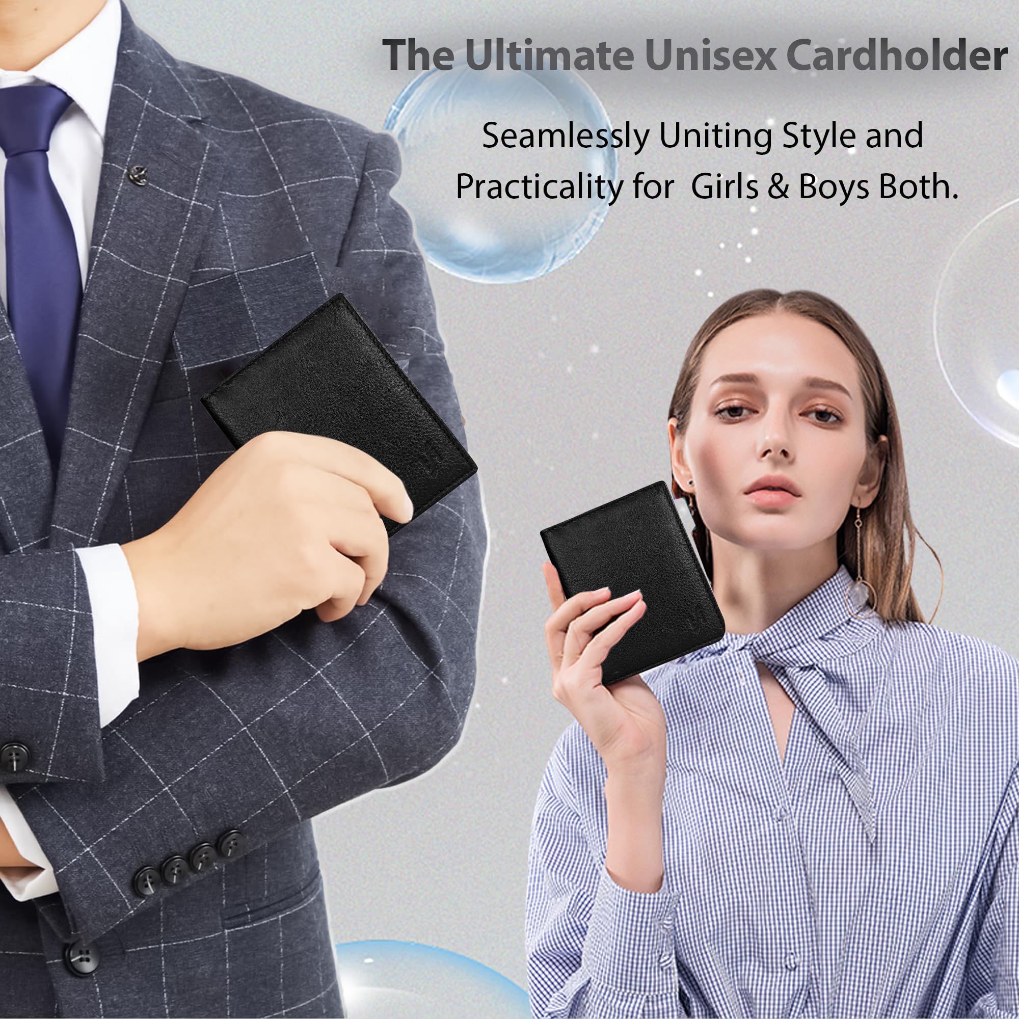 Ultra Slim Men's Nappa Leather Credit Card Holder - Minimalist RFID Blocking Wallet for Business & Travel - Black