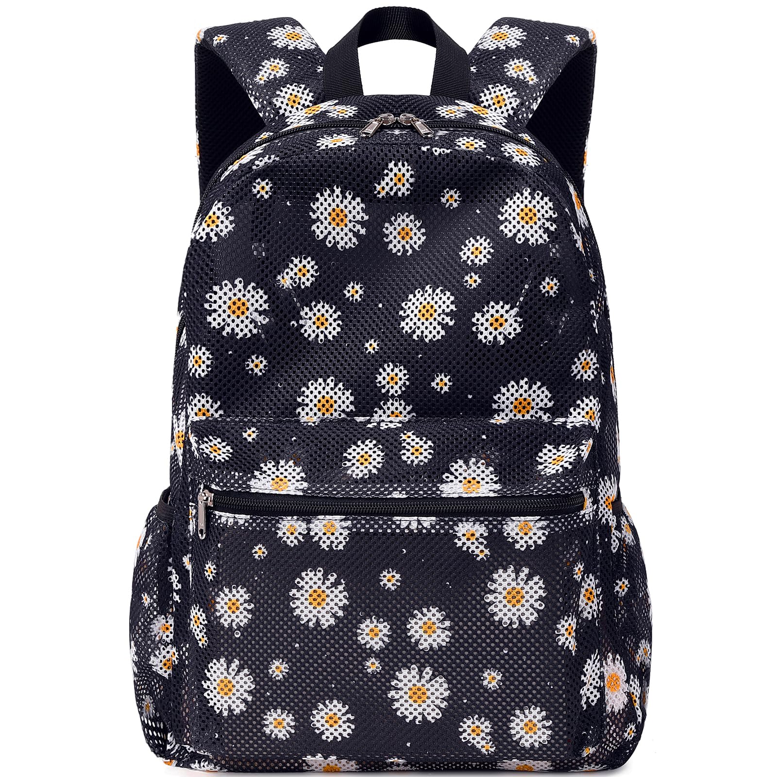 Daisy Black Mesh Backpack for Women & Girls - Semi-Transparent Lightweight Laptop Backpack with See-Through Design - Perfect for School, Work, Travel & Gym