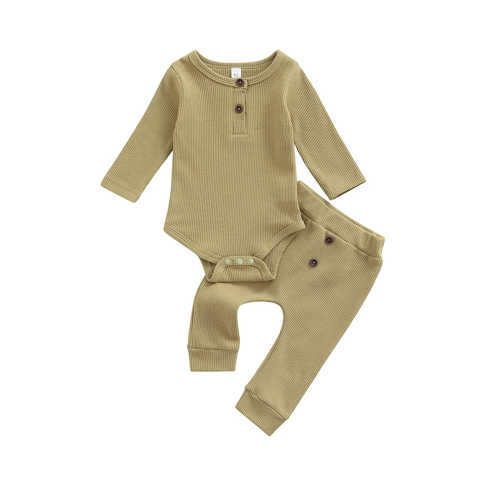 Unisex Newborn Baby Clothes Set - Soft Waffle Long Sleeve Button Top & Elastic Pants Outfit for Boys & Girls | Perfect for Family Photos, Daily Wear & Special Occasions