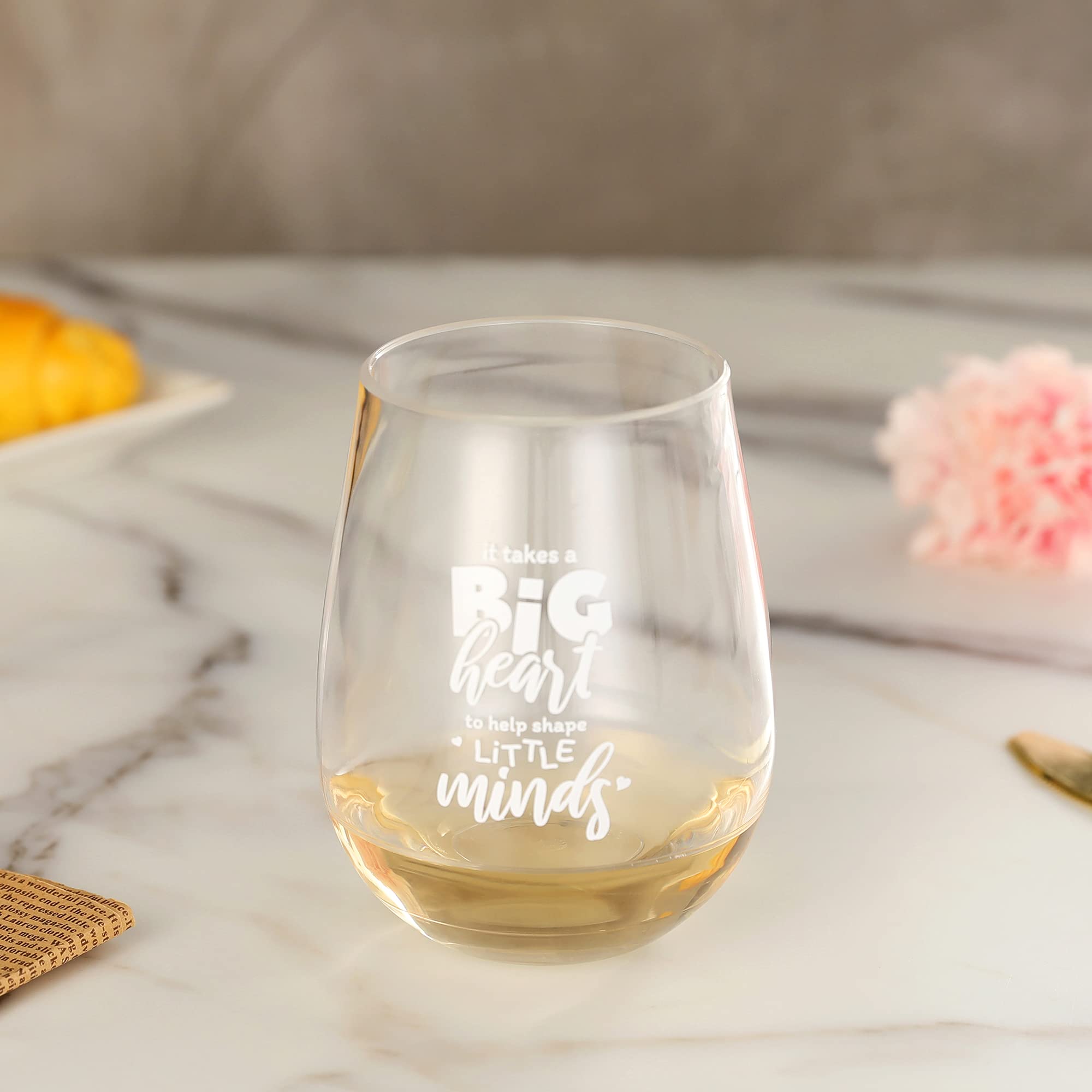 Unbreakable Stemless Wine Glass - Best Preschool Teacher Gift for Teacher Appreciation Week - Thoughtful Present with Inspirational Quote - Perfect for Classroom Celebrations, Relaxing After Work & Dinner Parties