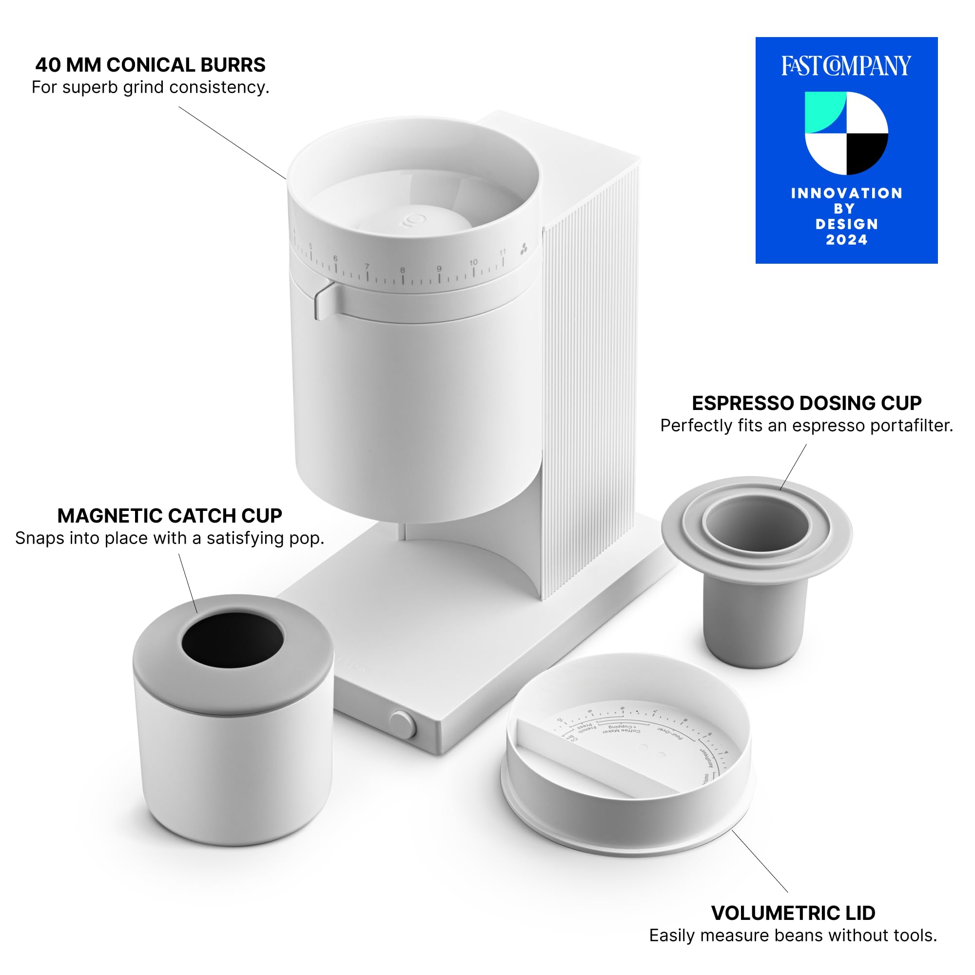 Fellow Opus Conical Burr Coffee Grinder - Premium Espresso Grinder with 41 Precise Settings for Espresso, Drip, French Press & Cold Brew - Matte White - Perfect for Home Baristas & Coffee Enthusiasts