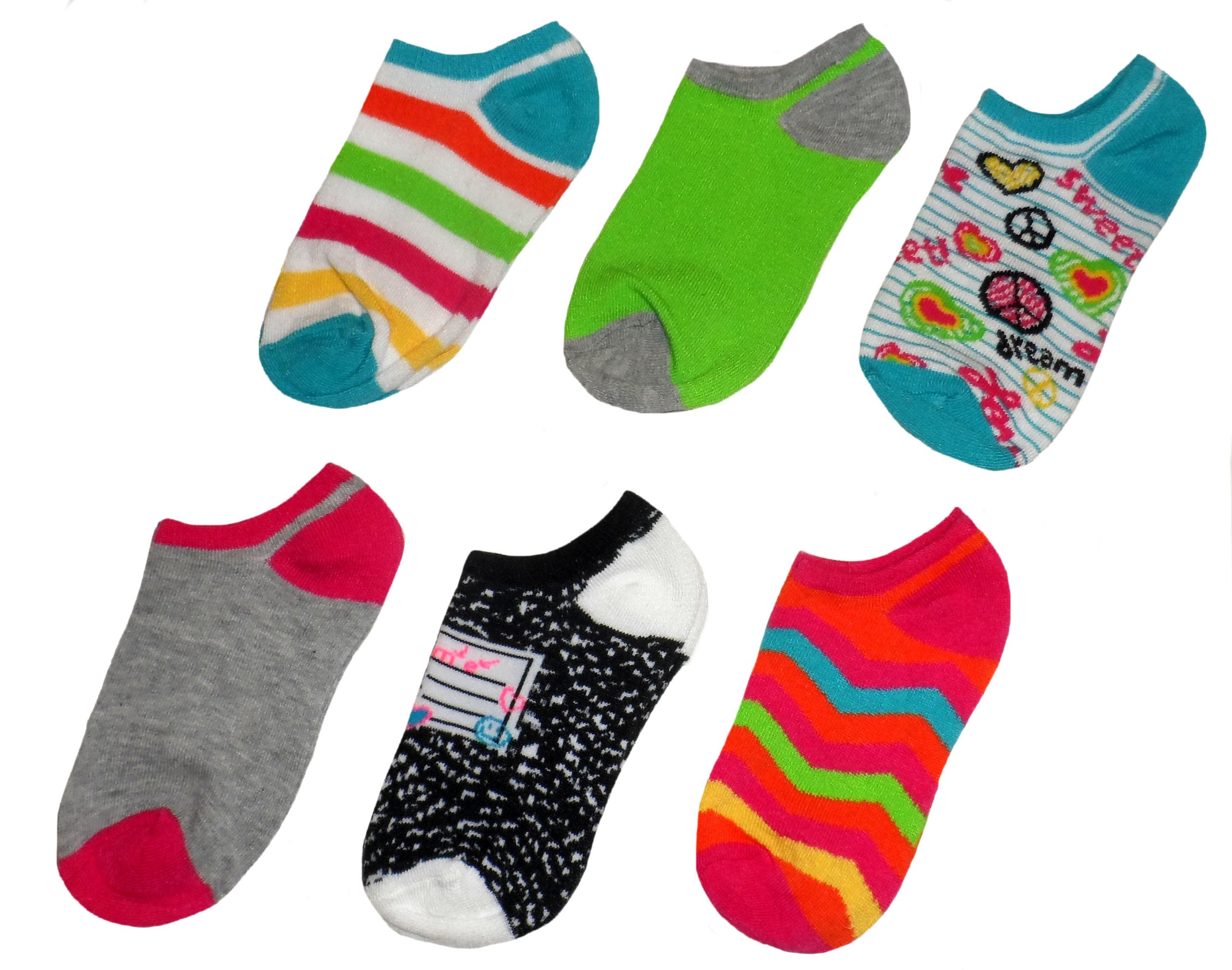 Notebook Doodle Big Girls' 6 Pack No Show Socks (Size 6-7.5) - Cute Ankle Socks for School, Sports & Everyday Wear