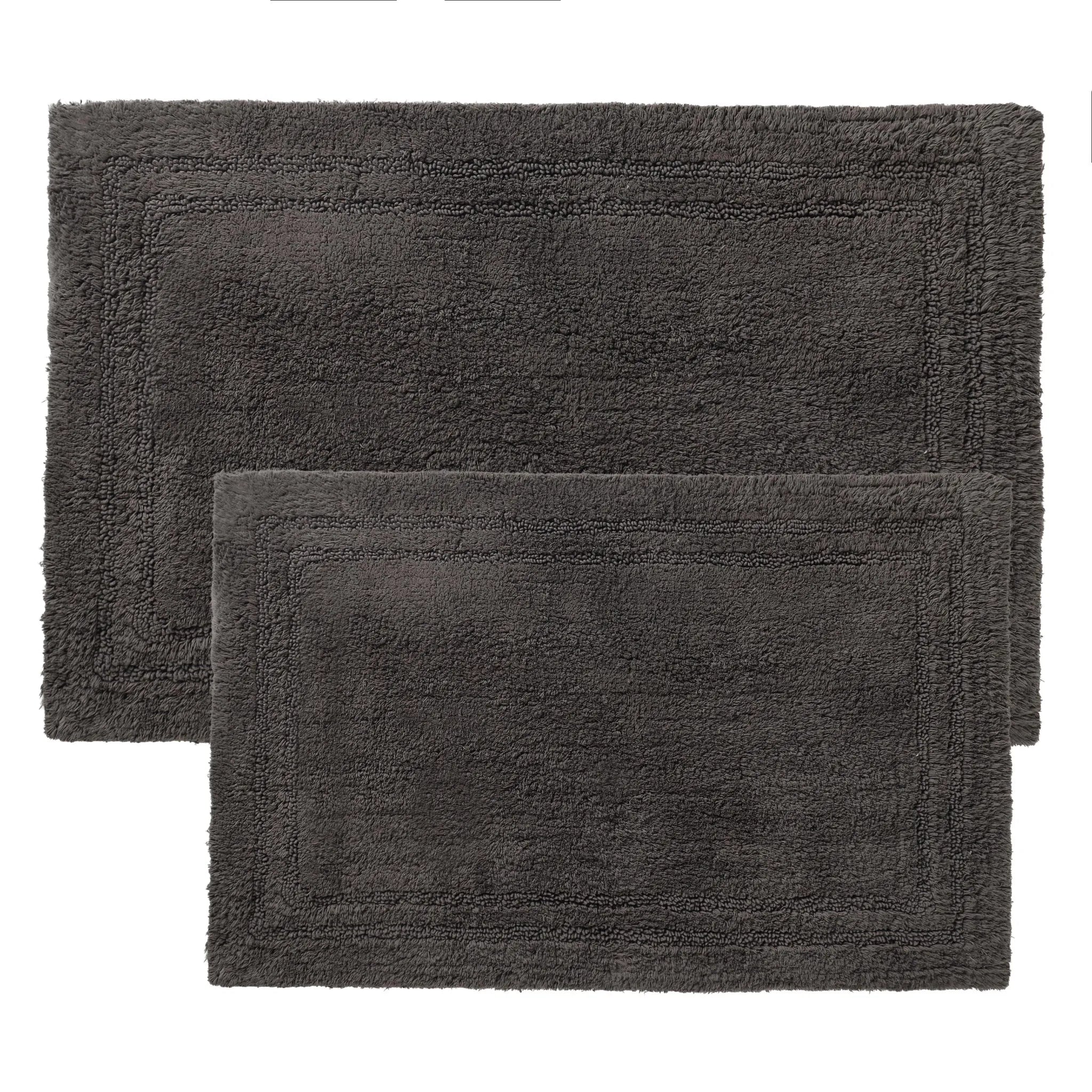 Non-Slip Cotton Bathroom Rug Set - 2 Piece Washable Absorbent Bath Mat with Anti-Skid Backing for Bathroom, Shower & Vanity Area