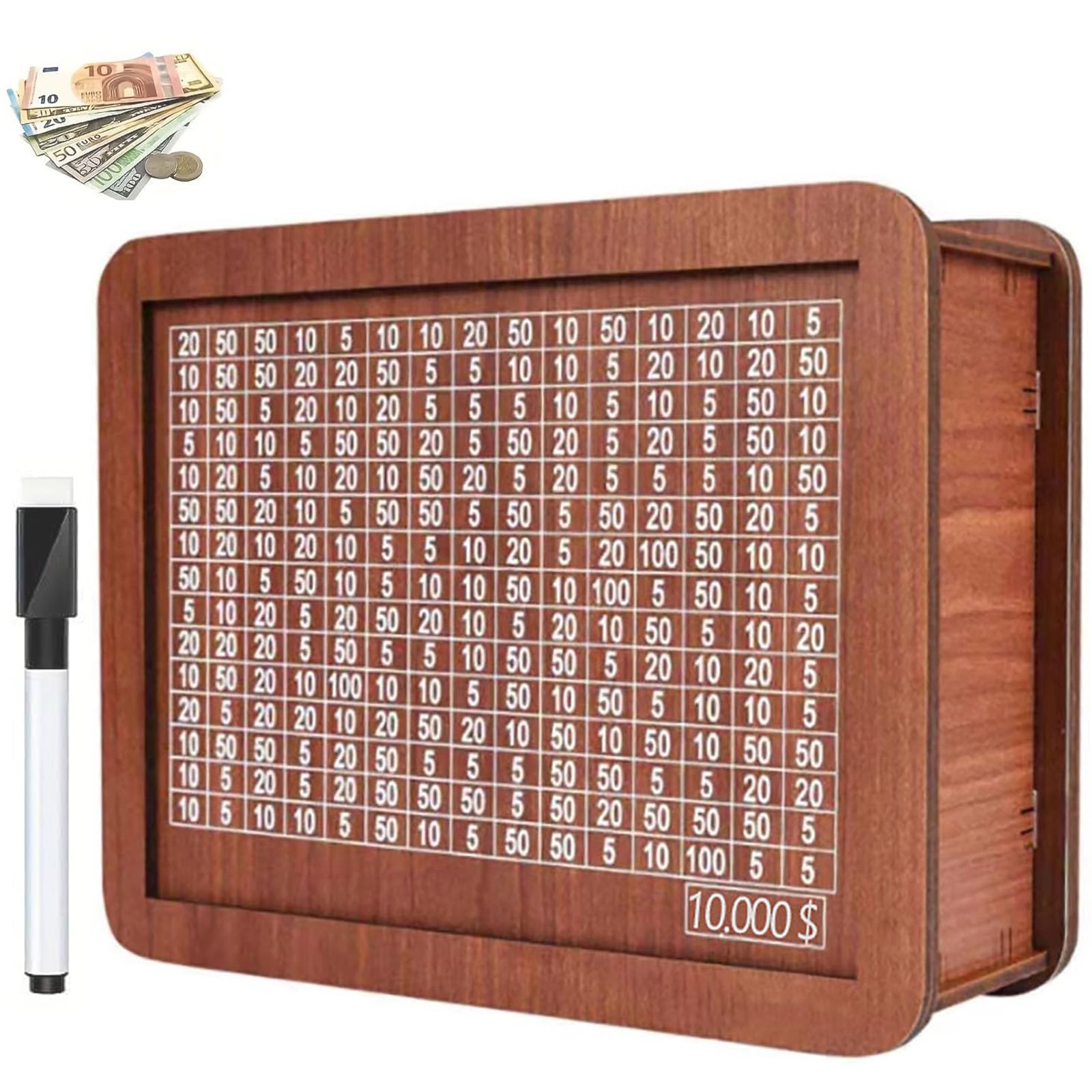 Tenkaybox Wooden Cash Vault - 10,000 Dollar Savings Box for Money Storage | Secure Cash Saver for Home, Office & Gift Giving