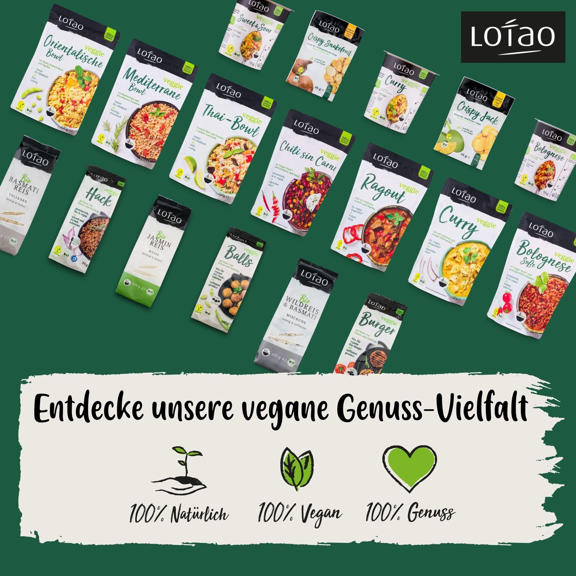 LOTAO Vegan Ready Meals - Explorer Box: 11 Organic Microwaveable Vegan Dishes | No Additives, Soy-Free | Healthy Plant-Based Meal Prep for Office Lunch, Camping & Emergency Food Supply
