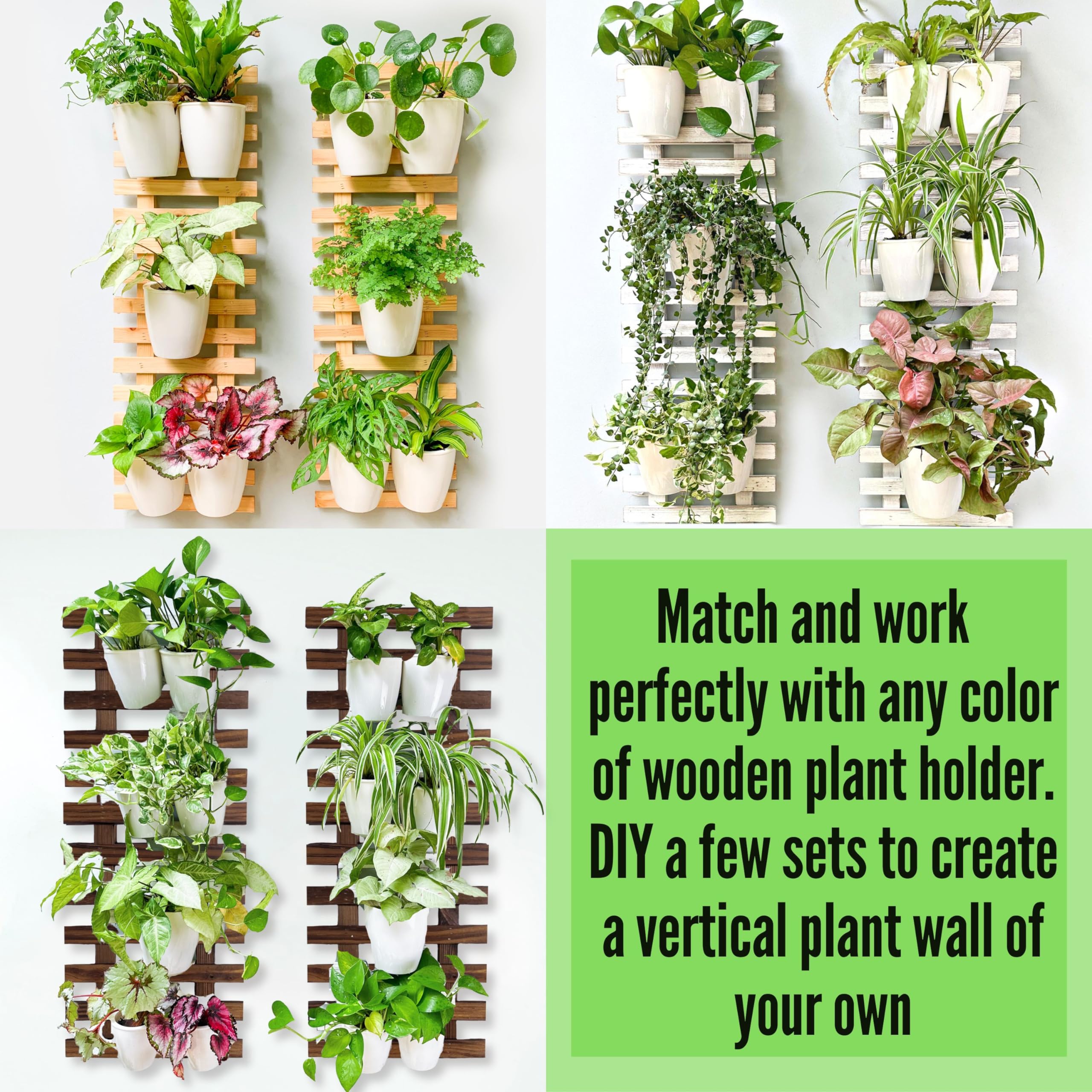5 Inch Self Watering Plant Pots with 2 Wooden Wall Mount Holders - Indoor Vertical Garden Kit for Herbs, Succulents & Small Plants | Perfect for Kitchen, Balcony & Small Space Gardening