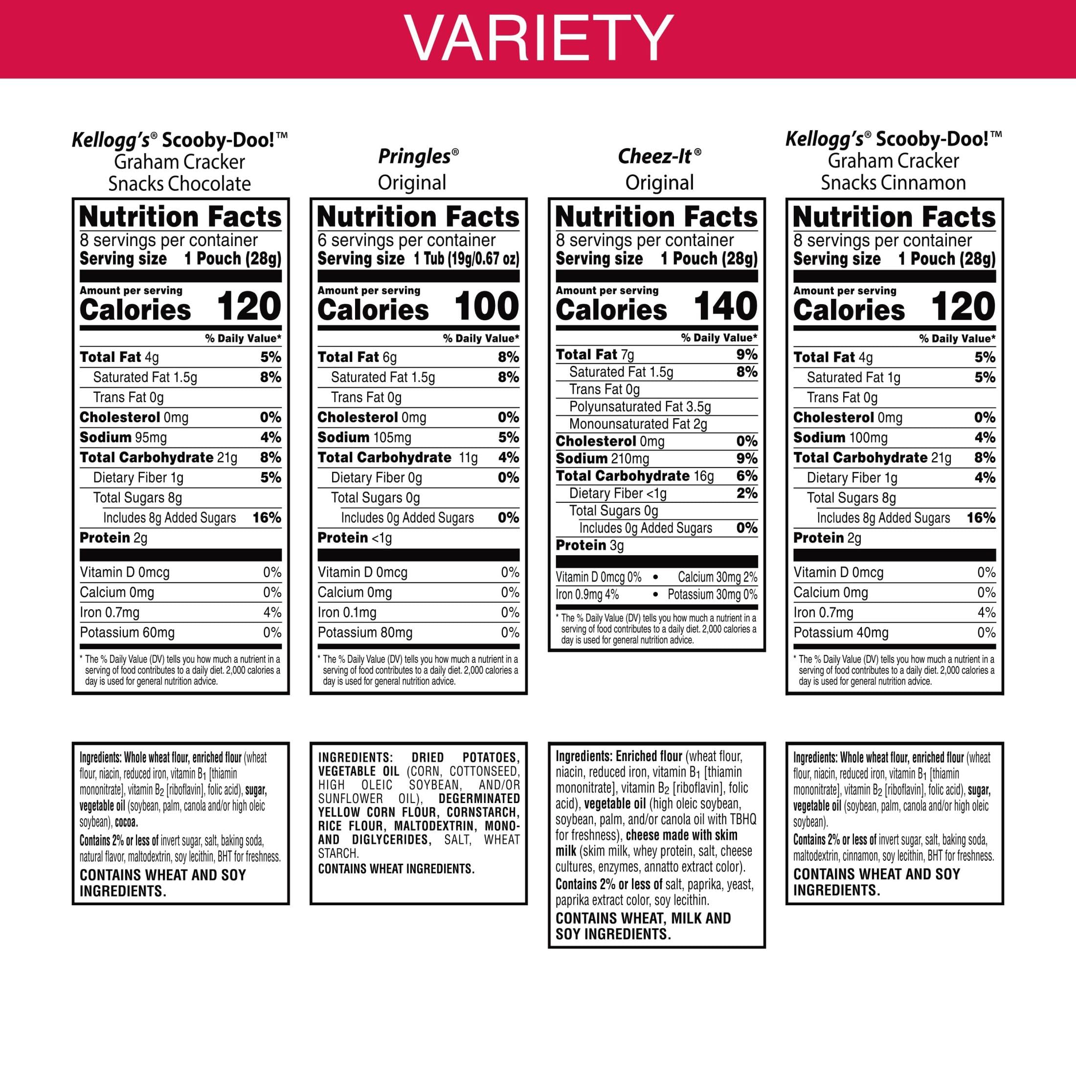 Kellogg's Cheez-It, Pringles & Scooby-Doo Sweet and Salty Snacks Variety Pack - 28oz Box (30 Count) | Bulk Snack Box for Parties, School Lunches & Office Break Rooms
