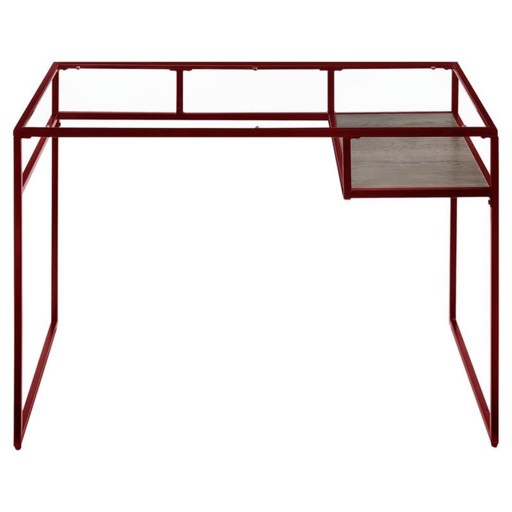Acme Yasin Glass Rectangle Top 1-Shelf Writing Desk - Red & Clear Modern Study Desk for Home Office, Dorm Room or Small Spaces