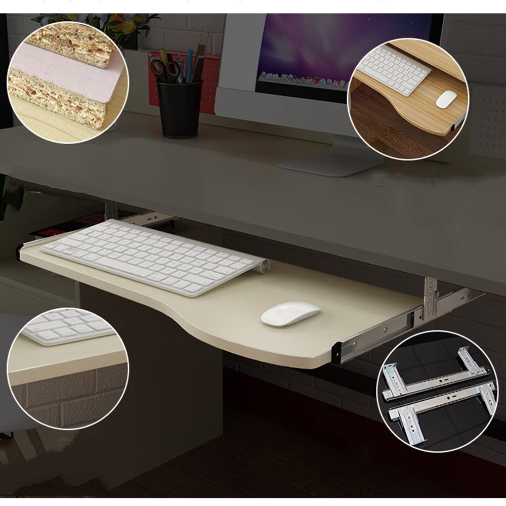 LKP Office Desk Keyboard Tray - Under Desk Slide-Out Wooden Keyboard Drawer Platform in Maple/Light Walnut | Ergonomic Workspace Solution for Home & Office Computers