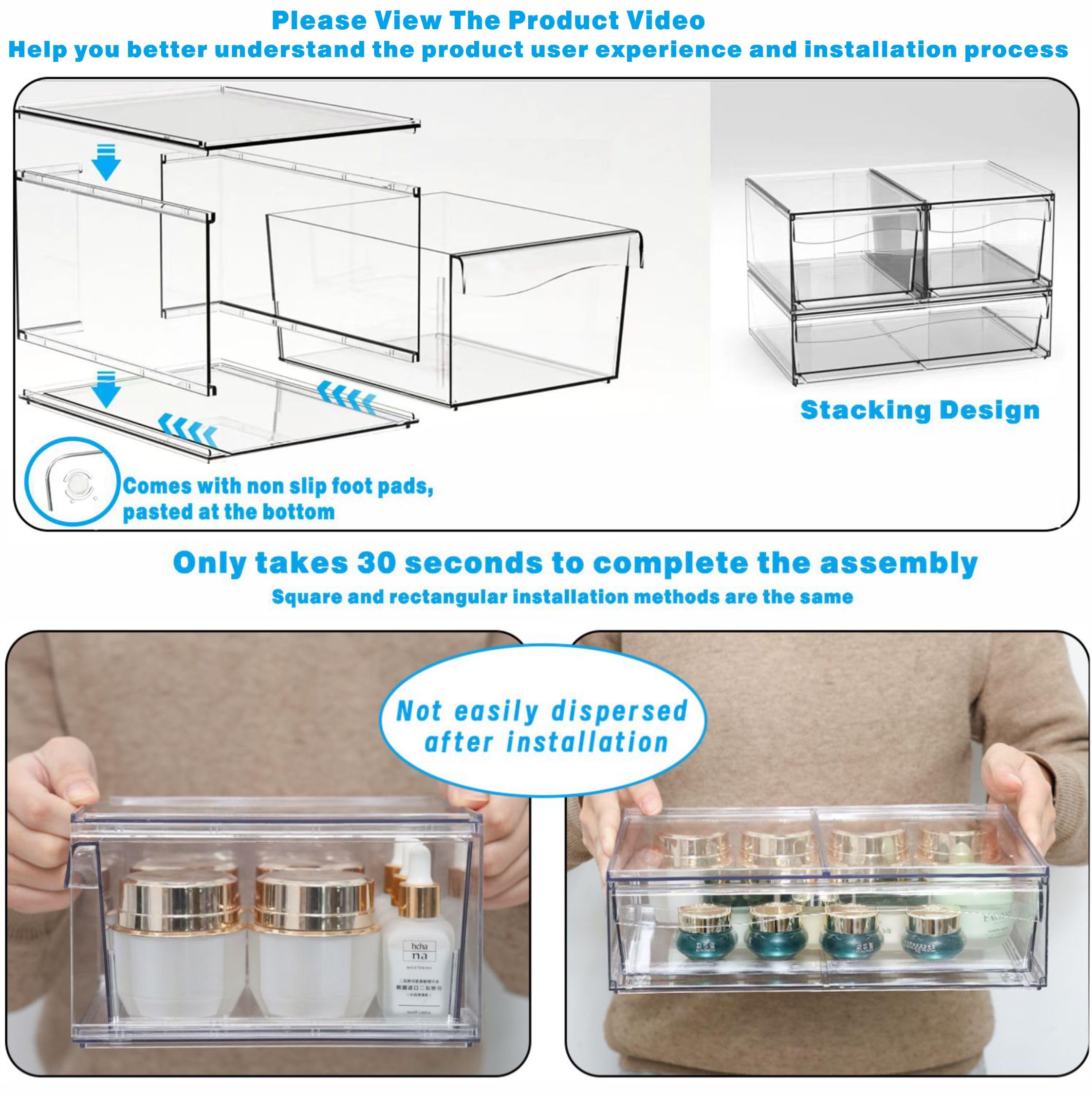 6 Pack Clear Stackable Storage Drawers - 4.4