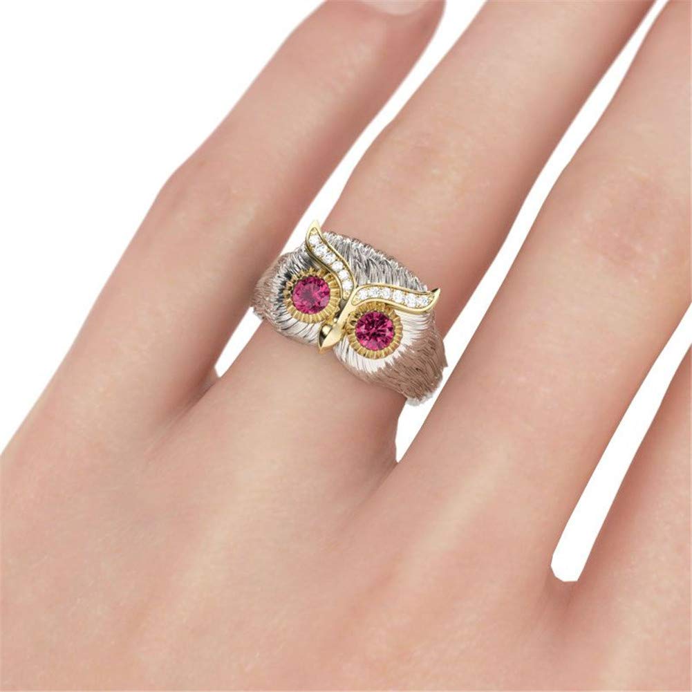 Jeulia 2 Carat Owl Ring for Women - 925 Sterling Silver Round Cut Feather Engagement Ring with Ruby Owl Eye & CZ Solitaire - Wedding, Promise, Anniversary Jewelry Gift - Perfect for Romantic Proposals, Bridal Jewelry & Special Occasions