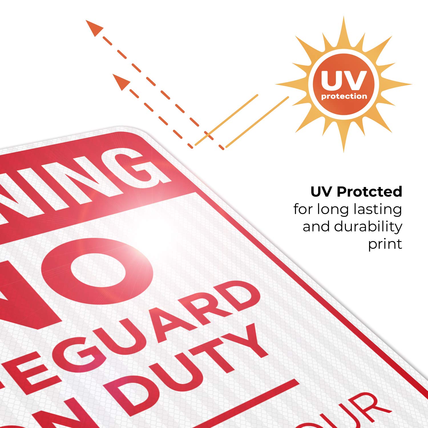 No Lifeguard On Duty Sign - 24x30 Inches, 3M EGP Reflective Aluminum Pool Safety Sign, .080 Thick, Fade Resistant for Indoor & Outdoor Use - Made in USA - Perfect for Swimming Pools, Beaches & Water Parks