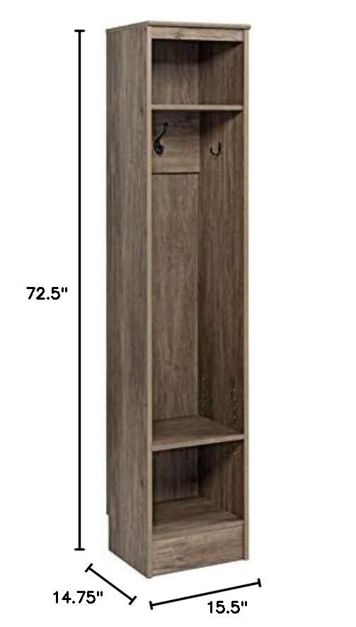 Pemberly Row Transitional Narrow Entryway Organizer in Drifted Gray - Stylish Hallway Storage Bench with Shoe Rack & Coat Hooks for Small Spaces - Perfect for Apartments, Mudrooms & Entryway Organization