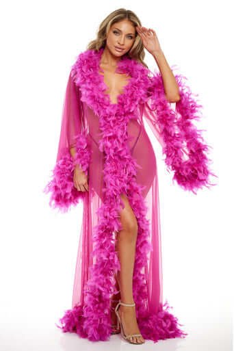 Abby Long Marabou Robe - Soft & Luxurious Feather Trim Loungewear for Women - Perfect for Bridal, Boudoir, and Spa Relaxation