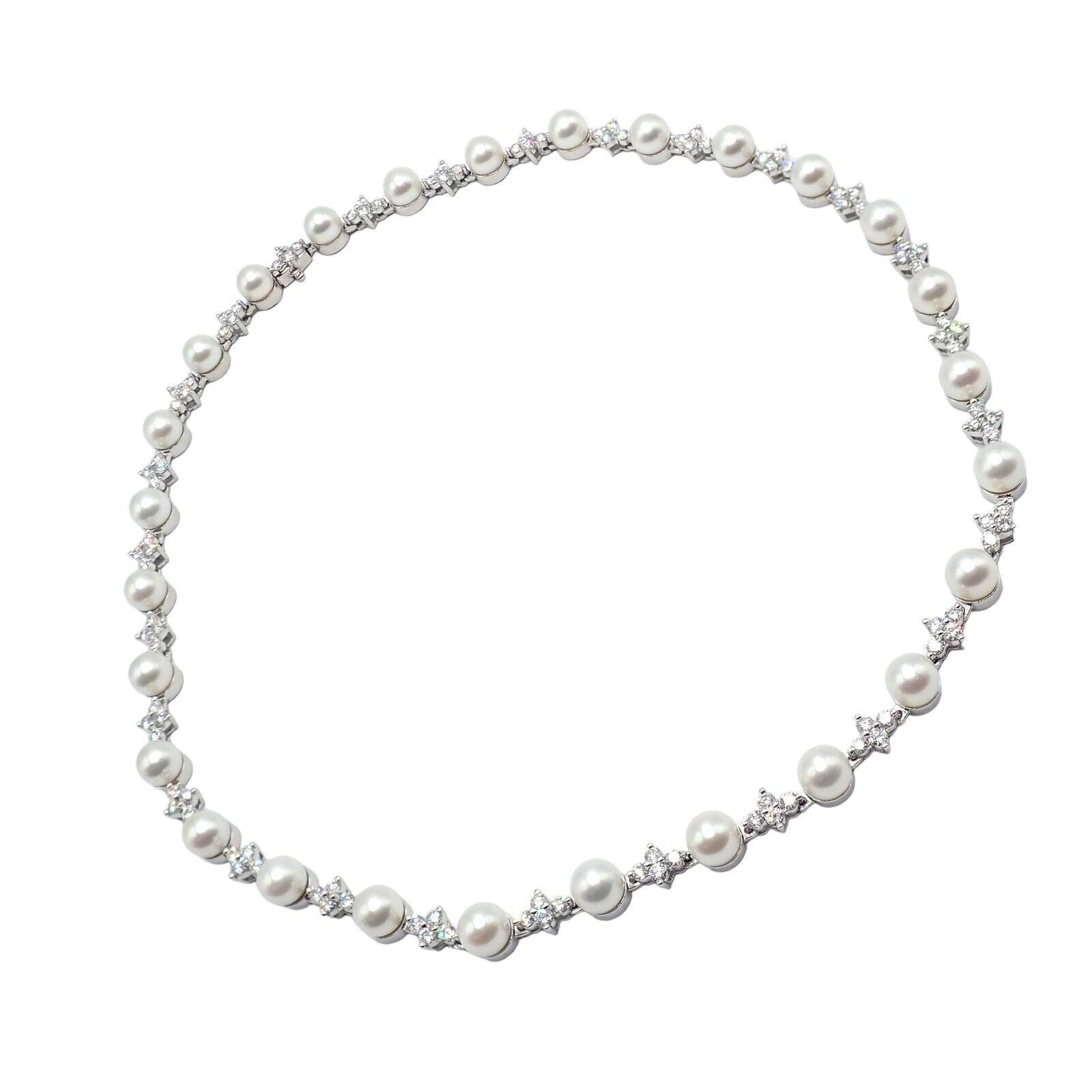 Authentic Tiffany & Co Platinum Diamond 6.5mm Pearl Necklace for Women - Elegant Jewelry Gift for Wedding, Anniversary & Special Occasions