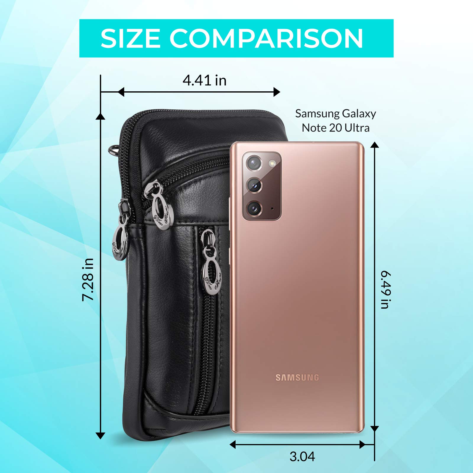 Hengwin Men's Leather Crossbody Shoulder Bag - Belt Clip Phone Holster Case with Waist Strap - Fits iPhone 16/15/14/13 Pro Max, Galaxy S24/S23 Ultra, Note 9/8 - Perfect for Hiking, Travel & Everyday Carry (Black)