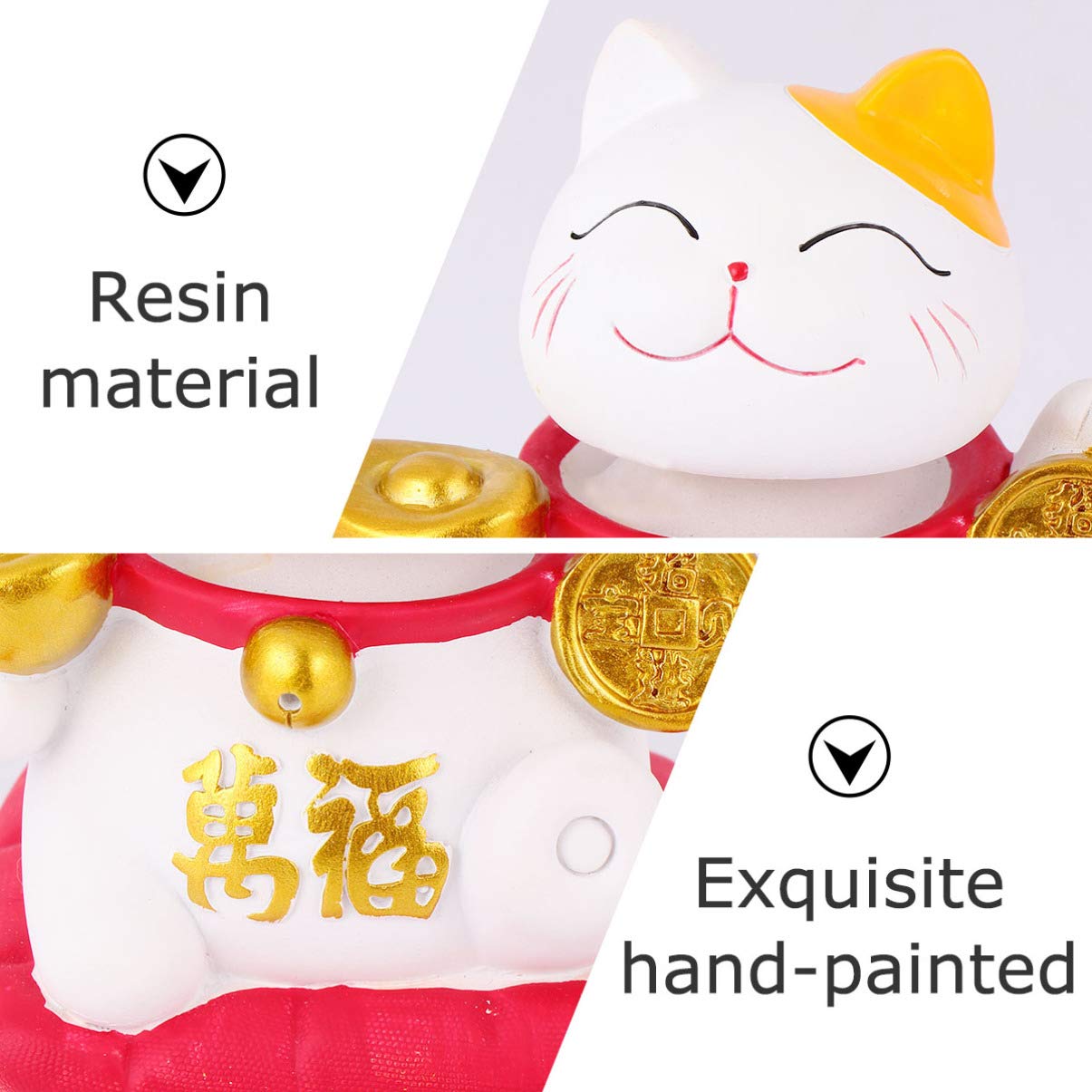 Lucky Fortune Cat Statue - Resin Maneki Neko Sculpture for Home Decor, Office Desk, Car Dashboard & Gift Giving | Japanese Beckoning Cat Figurine for Good Luck & Wealth