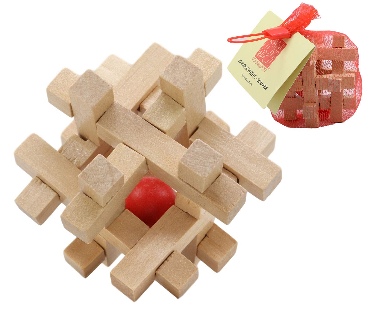 Ebros Frank Lloyd Wright Mini Square Interlocking Textile Blocks 3D Wooden Puzzle - 3