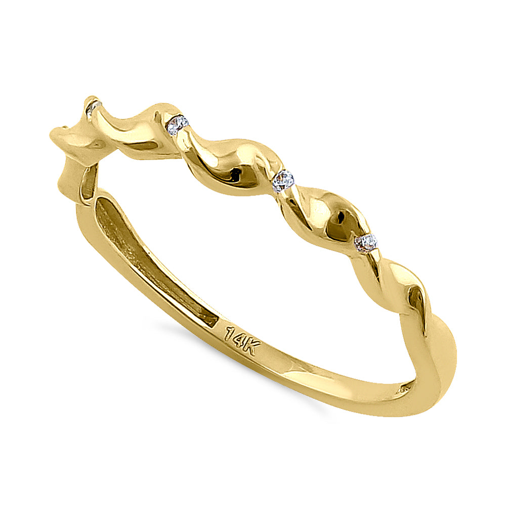 14K Yellow Gold Wave Twist Diamond Ring for Women - Elegant Stackable Band, Perfect for Engagement, Wedding, Anniversary & Everyday Wear