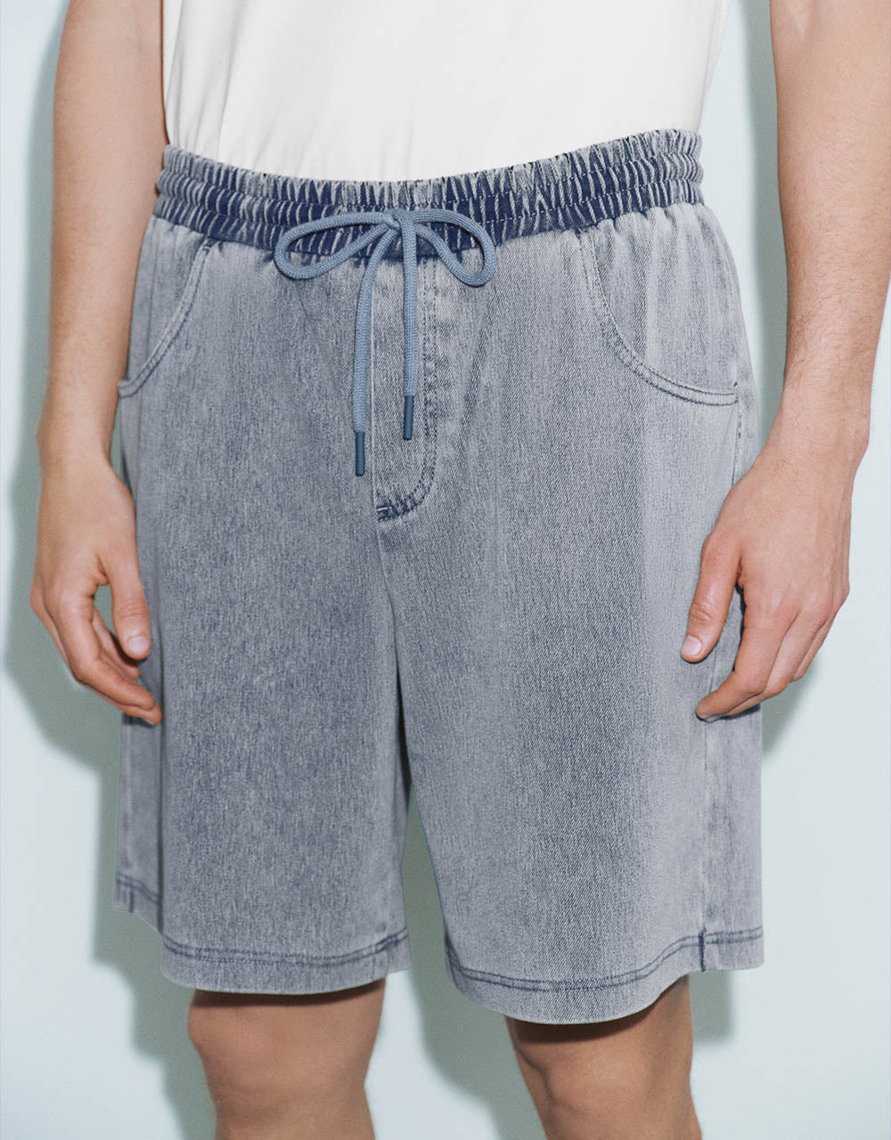 Women's High Waist Denim Shorts with Drawstring - Comfortable Stretch Denim Summer Shorts for Casual Wear, Beach, and Travel