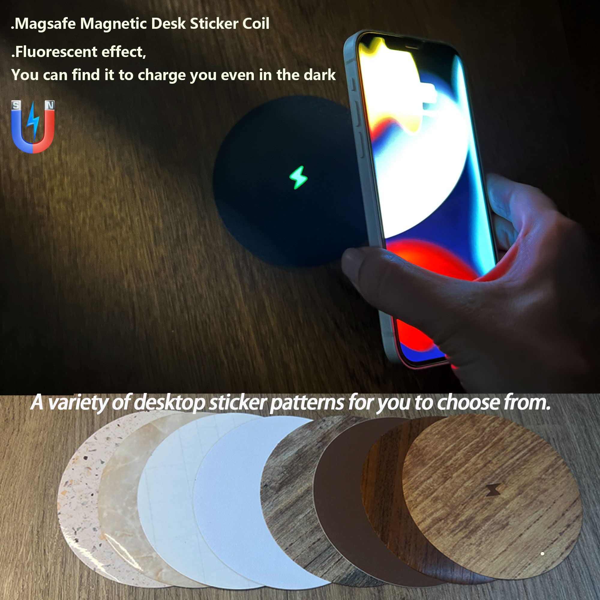 Magnetic Invisible Wireless Charger 15W - Under Desk Mount for iPhone 14/13/12 Pro Max, AirPods 3 & Android Phones (8-30MM Thickness, Includes PD Adapter) | Perfect for Office, Home & Car Use