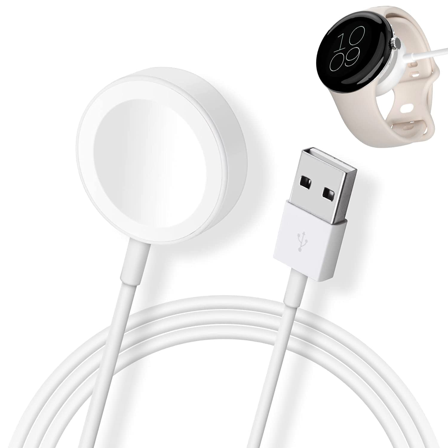 Miimall Google Pixel Watch Charger - Wireless USB Dock for Home & Travel (White)