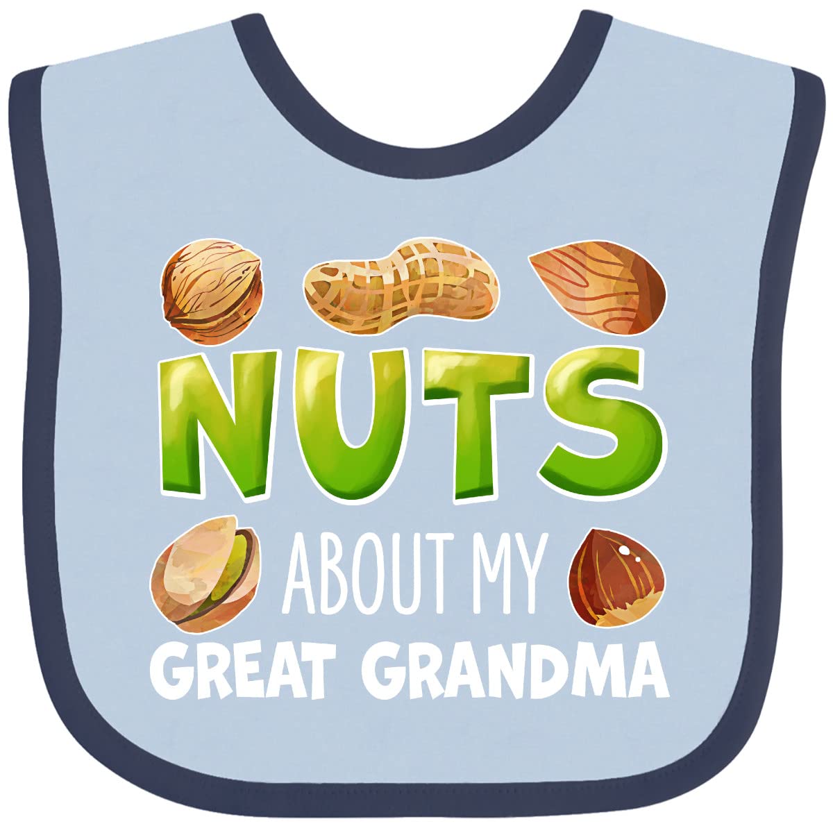 Inktastic 'Nuts About My Great Grandma' Peanut, Almond, Pistachio Baby Bib - Cute & Absorbent for Messy Mealtime, Feeding, and Family Gatherings