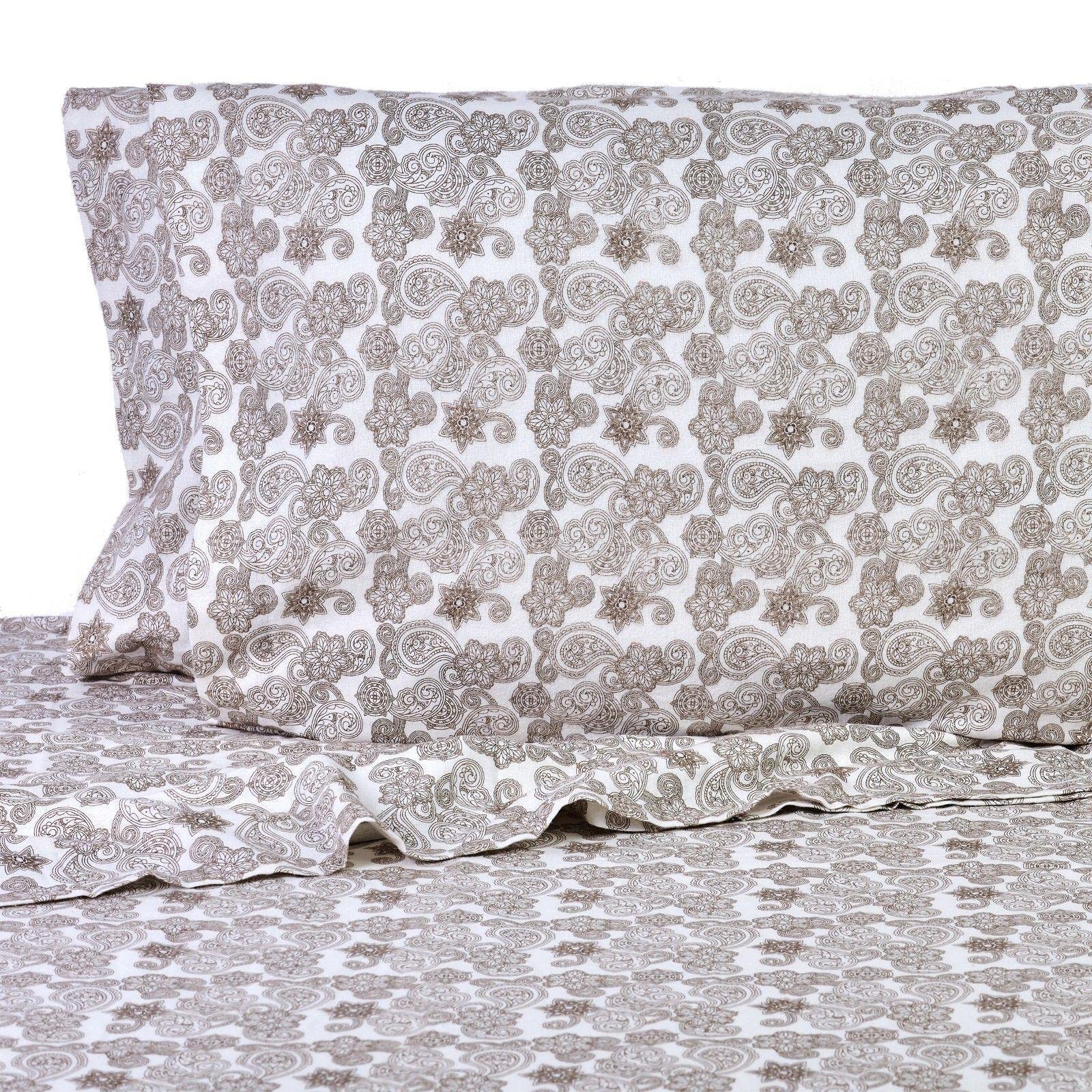 StateOJ Elegant Paisley 4-Piece Flannel Sheet Set - 100% Cotton Winter Bedding with Deep Pockets, Holiday Prints - Cozy Bed Sheets for Cold Weather & Christmas Decor