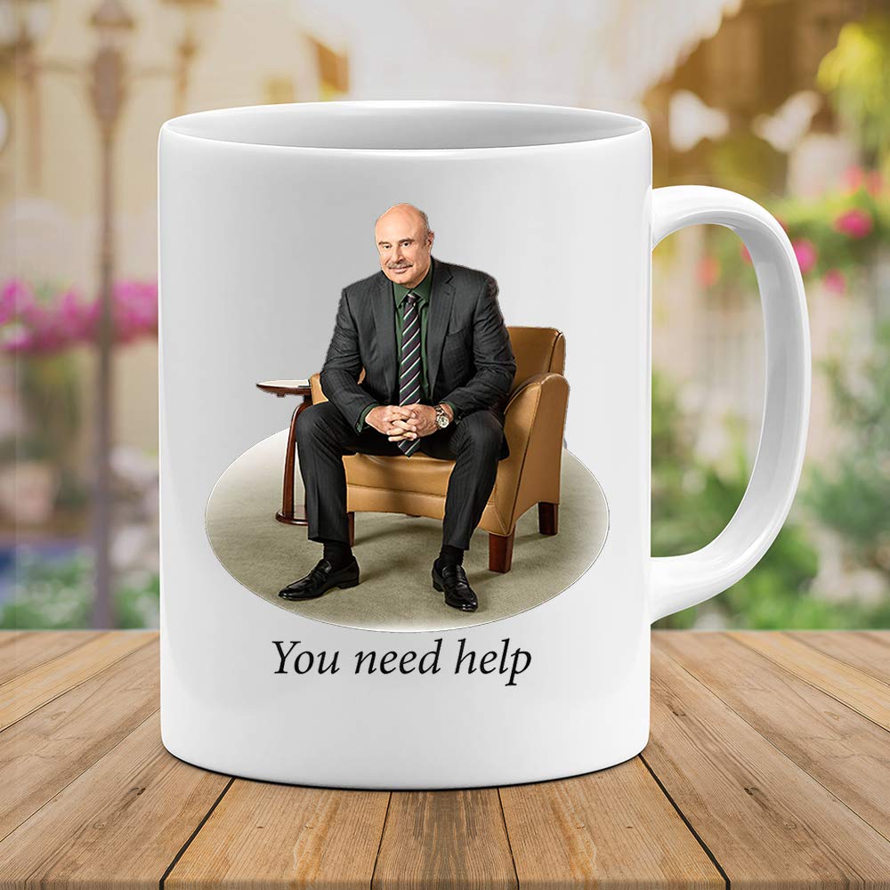 Funny Coffee Mug - 'You Need Help' Humorous Tea Cup for Women & Men | Perfect for Office, Home & Gifts