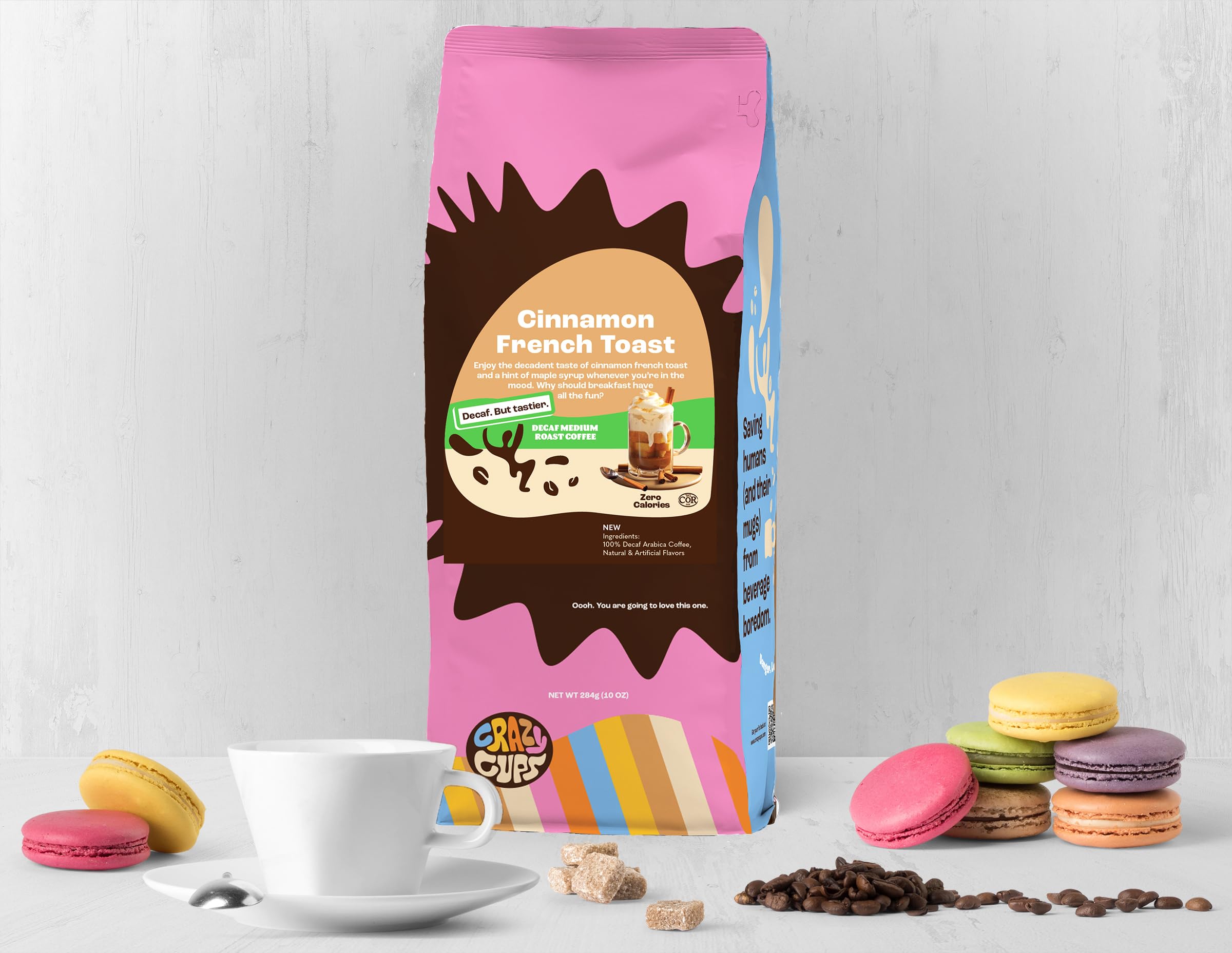 Crazy Cup Decaf Ground Coffee - Cinnamon French Toast Flavor for Hot or Iced Brewing (10oz) | Perfect for Morning Routines & Afternoon Pick-Me-Ups