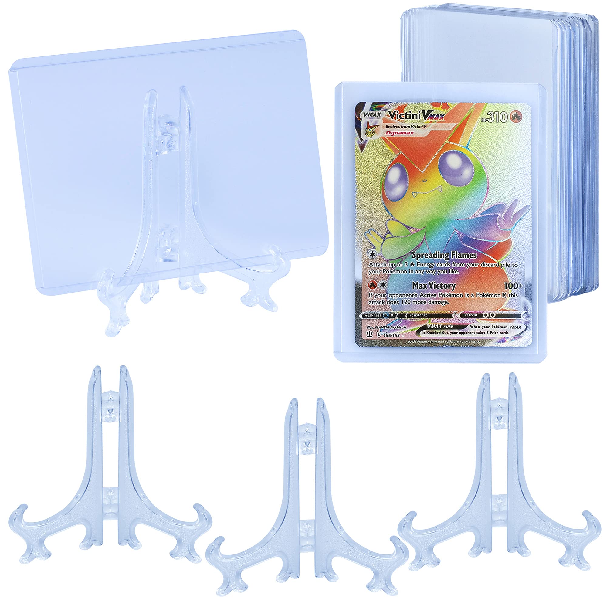 25 Toploader & 10 Stand Bundle - Premium Trading Card Protectors for Sports Cards, MTG, Yugioh, Pokemon | Perfect for Display, Storage & Trading | Standard Size Card Protectors for Collectors & Gamers