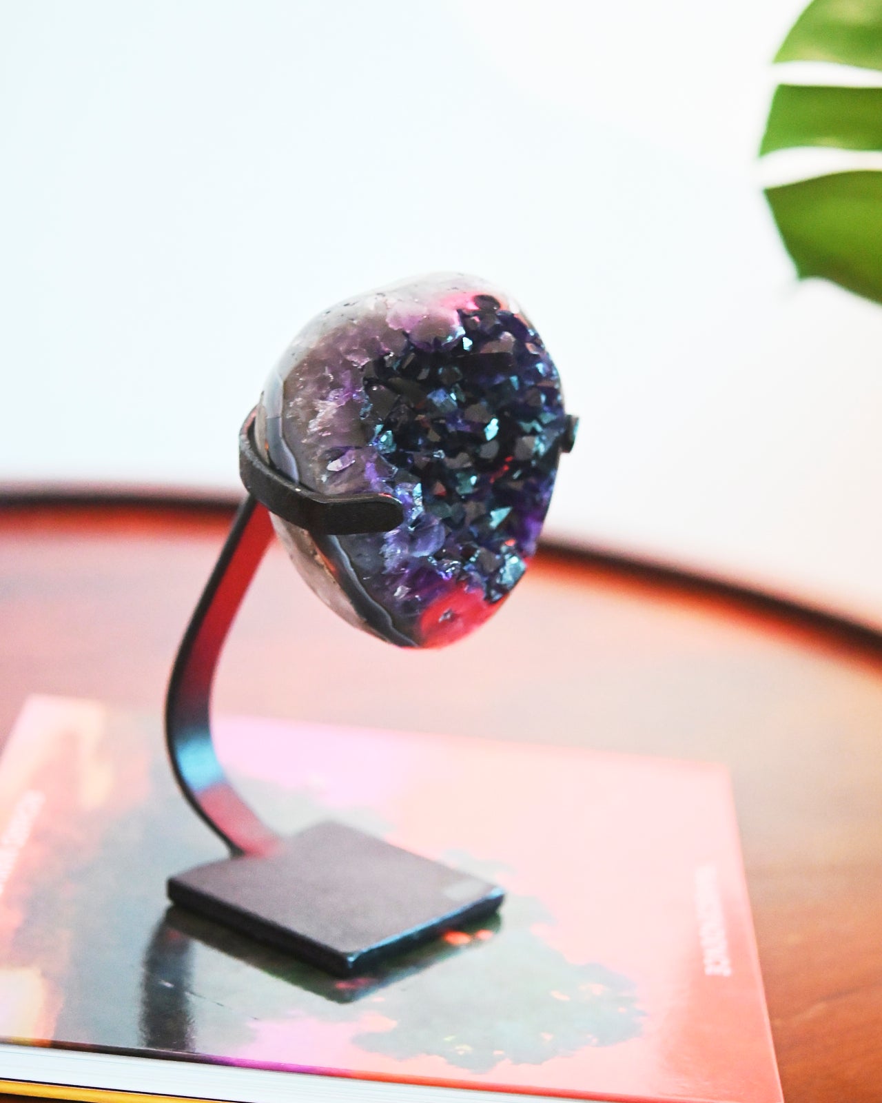 Natural Amethyst Crystal Geode on Wooden Stand - 3.3lbs Healing Stone for Home Decor, Meditation & Spiritual Gifts