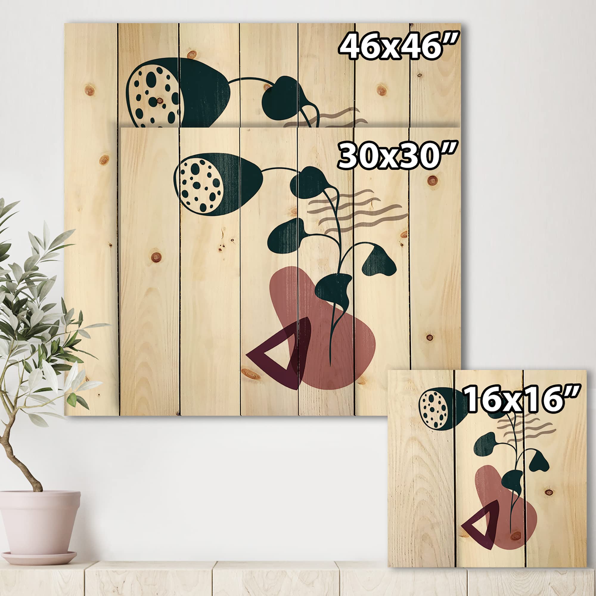Modern Floral Wood Wall Art - Pink Abstract Pine Decor for Living Room