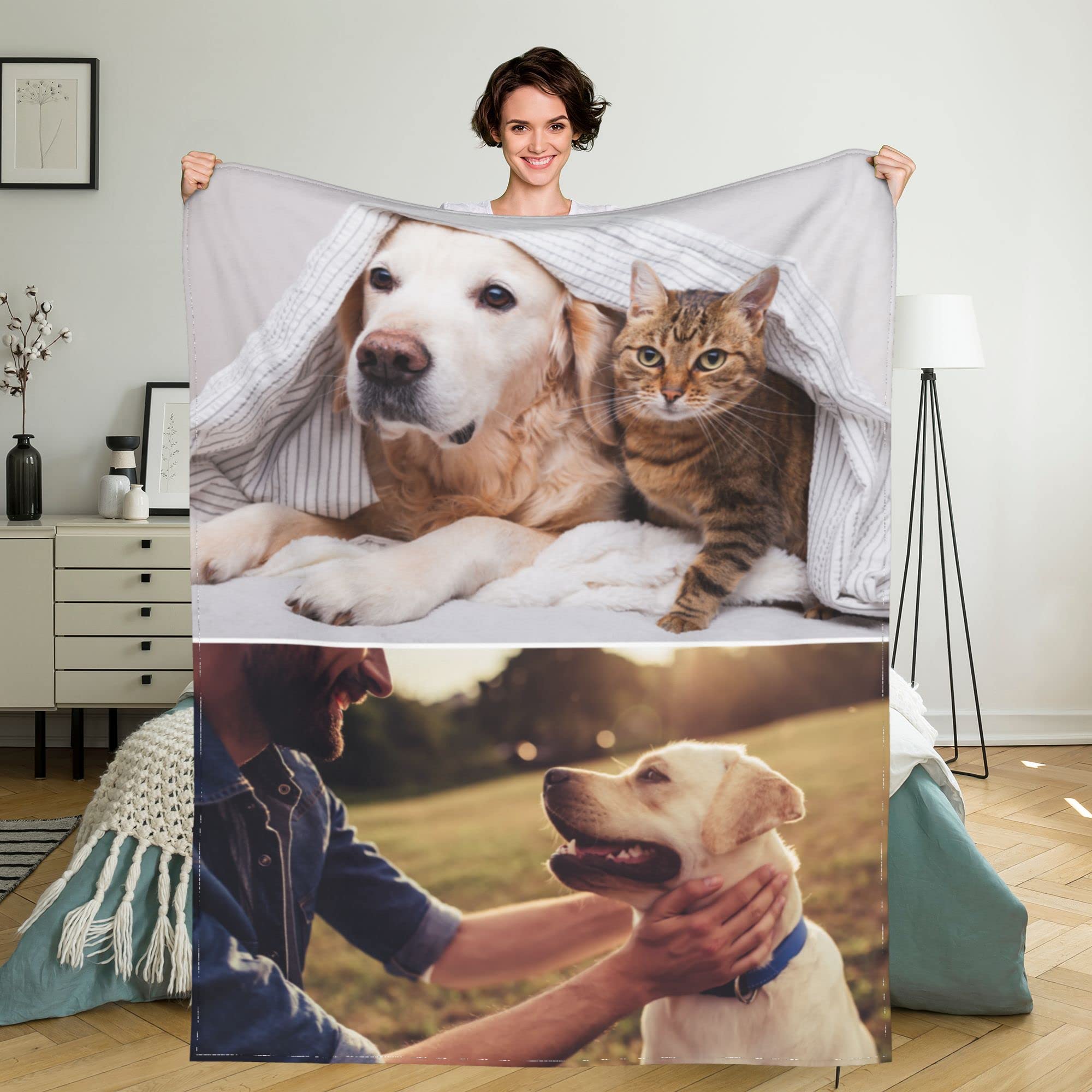 Custom Photo Blanket - Personalized Throw Blanket with Pictures & Text - 80