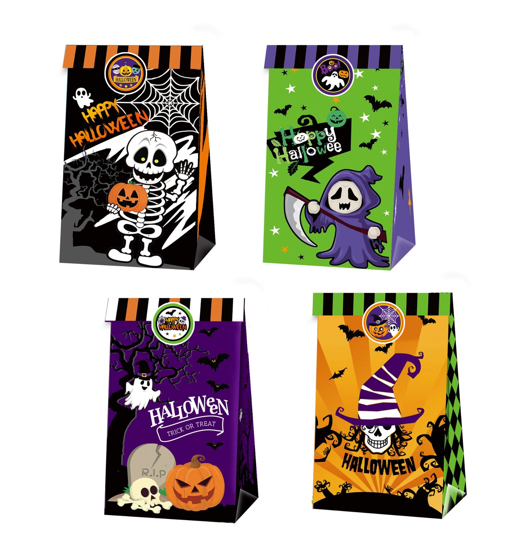 24PCS Halloween Goodie Bags - Happy Halloween Paper Treat Bags for Party Favors, Trick or Treat, Classroom Gifts & Halloween Party Decorations