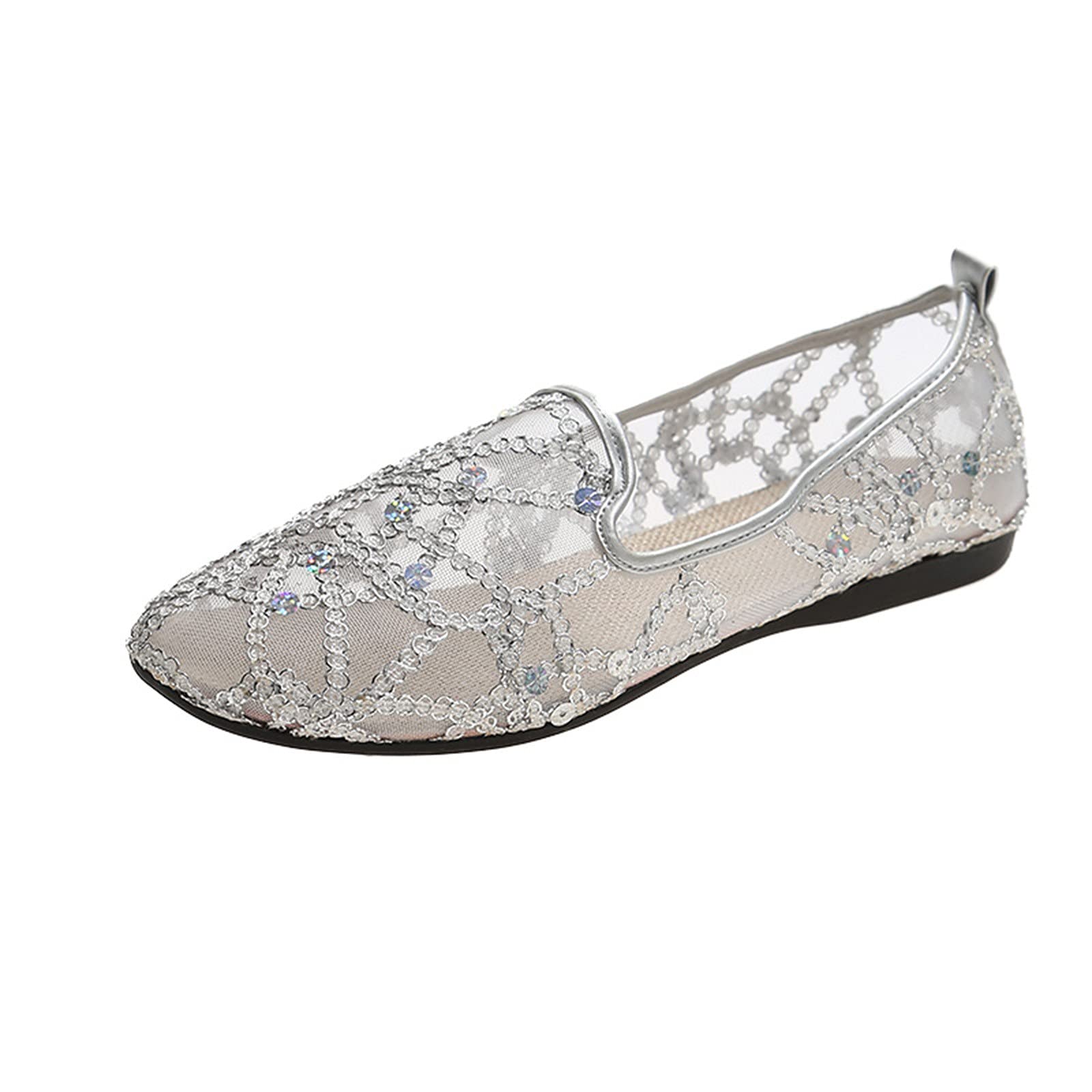 Breathable Soft-Soled Women's Casual Shoes - Lightweight Flat Cloth Shoes for Everyday Wear (Silver, Size 7.5) | Perfect for Walking, Shopping & Office Wear
