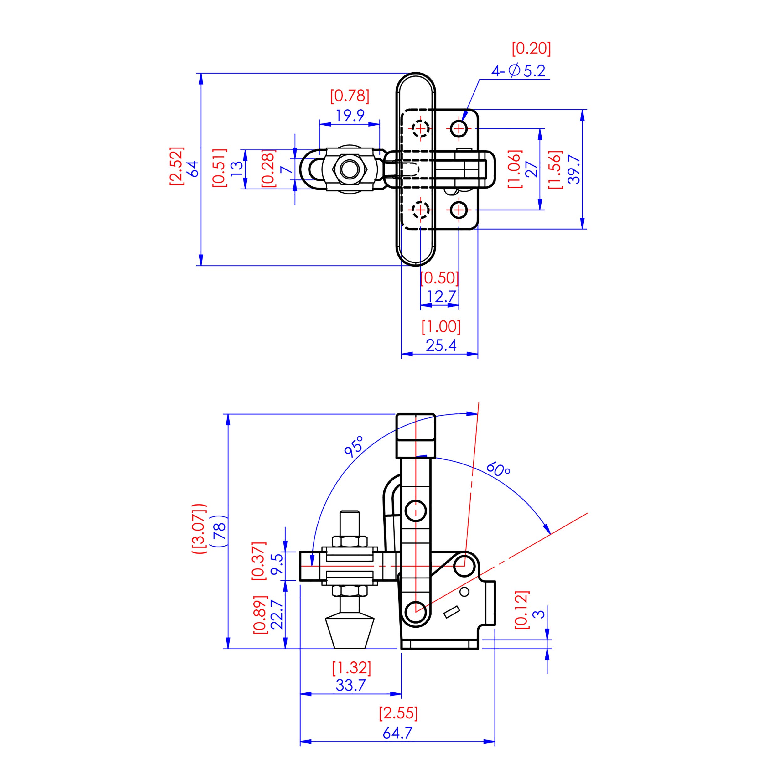 WOODRIVER Vertical T Handle Toggle Clamp 1-1/4