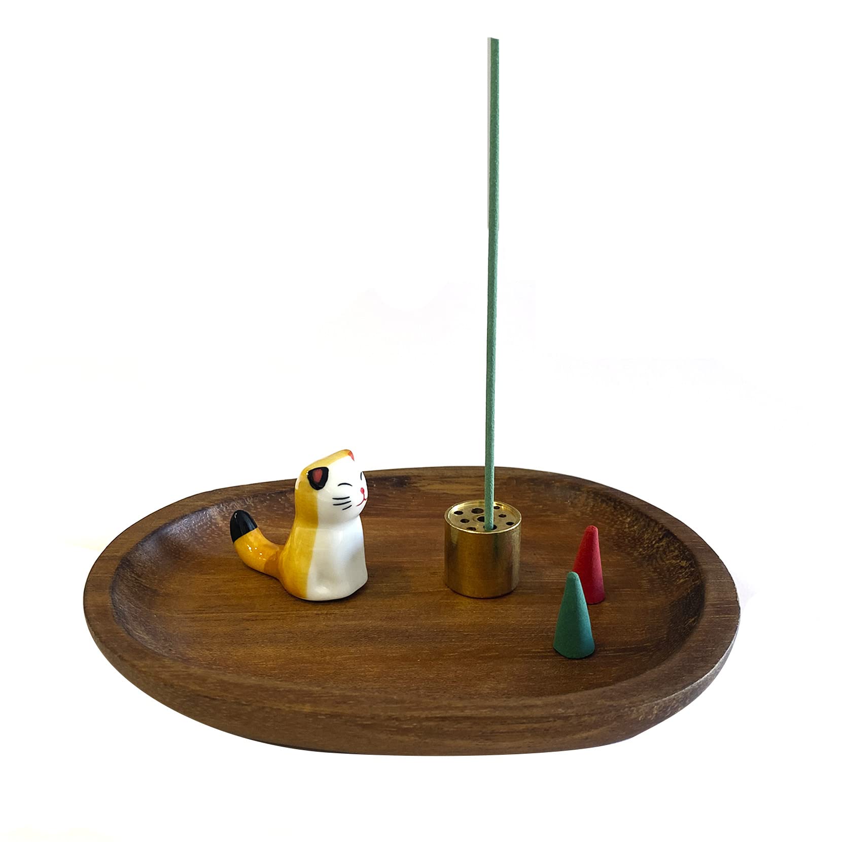 Natural Wooden Incense Holder - Cat Shaped Incense Burner for Aromatherapy & Meditation (Orange Cat Design) | Perfect for Home Decor, Yoga Studios & Relaxation Spaces