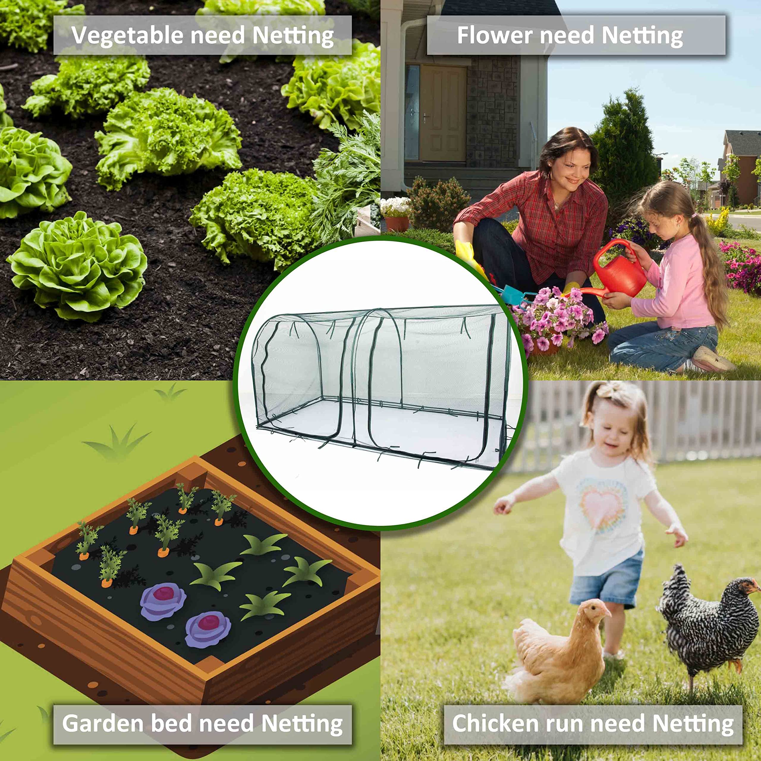 8.2'x4' Large Garden Tunnel Plant Netting Cover - 4FT Tall Crop Cage with Pest Protection for Vegetables & Fruits - Durable Gardening Net for Plants & Animals - Perfect for Raised Beds, Greenhouses & Backyard Gardens